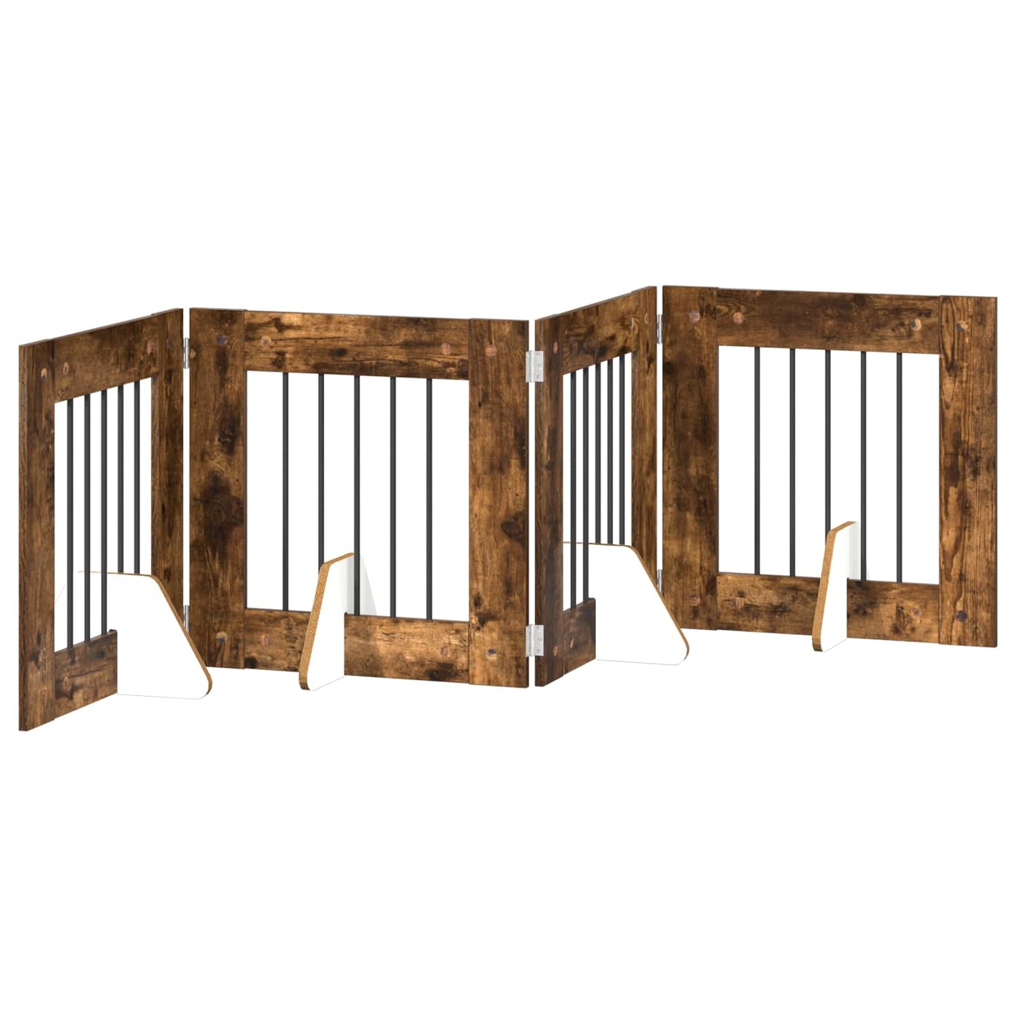 Sammenklappelig hundegitter med stativer 4 pcs Røget eg 241 cm