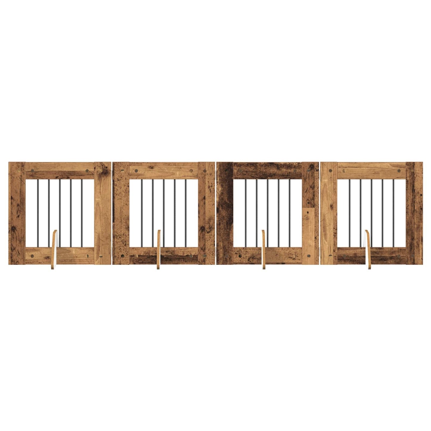Sammenklappelig hundegitter med stativer 4 pcs Gammelt træ