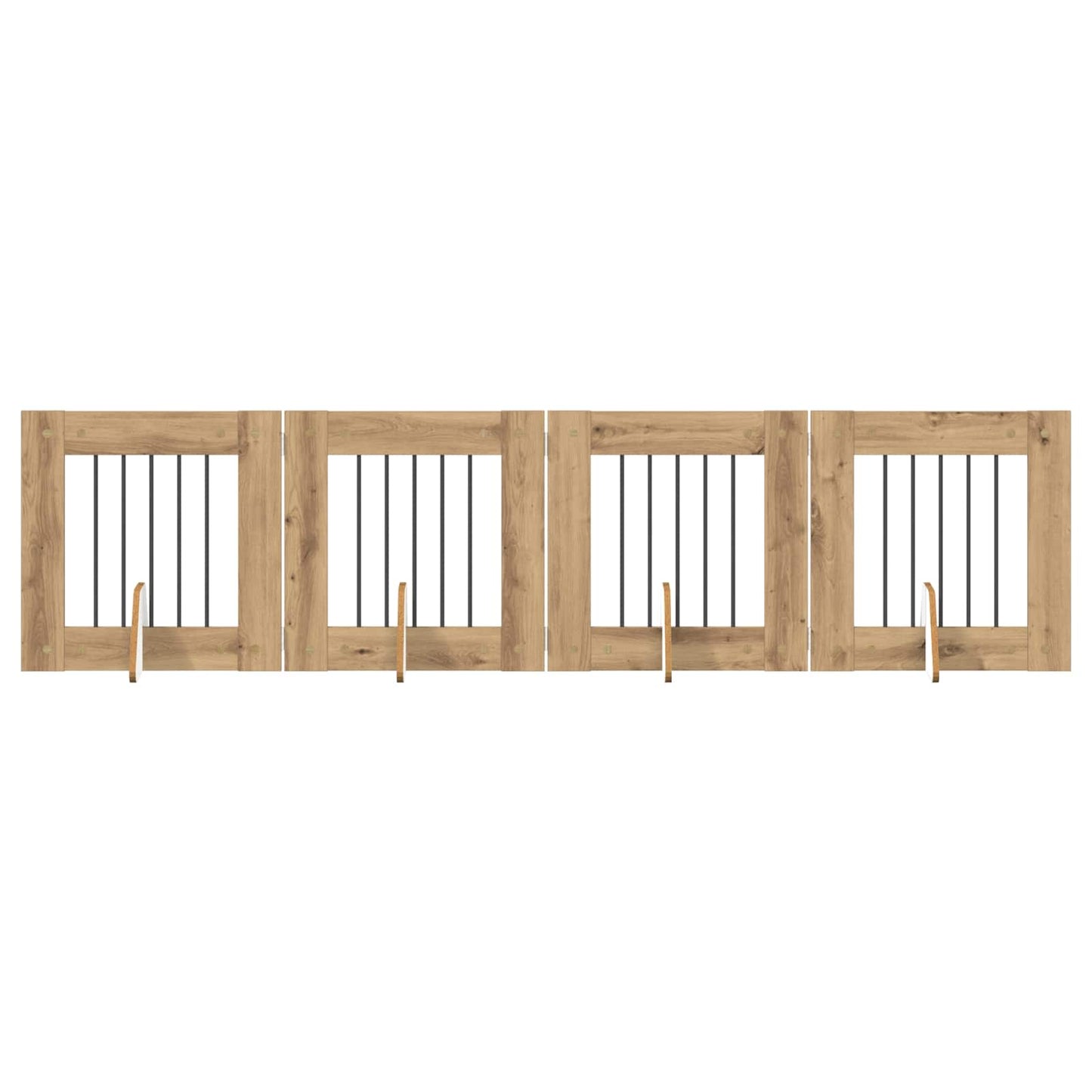 Sammenklappelig hundegitter med stativer 4 pcs Artisan-eg