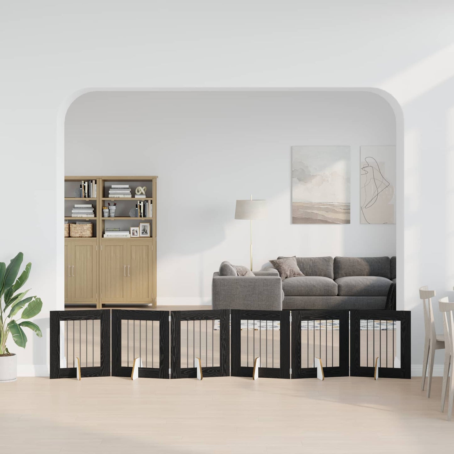 Sammenklappelig hundegitter med stativer 6 pcs Sort eg 362 cm