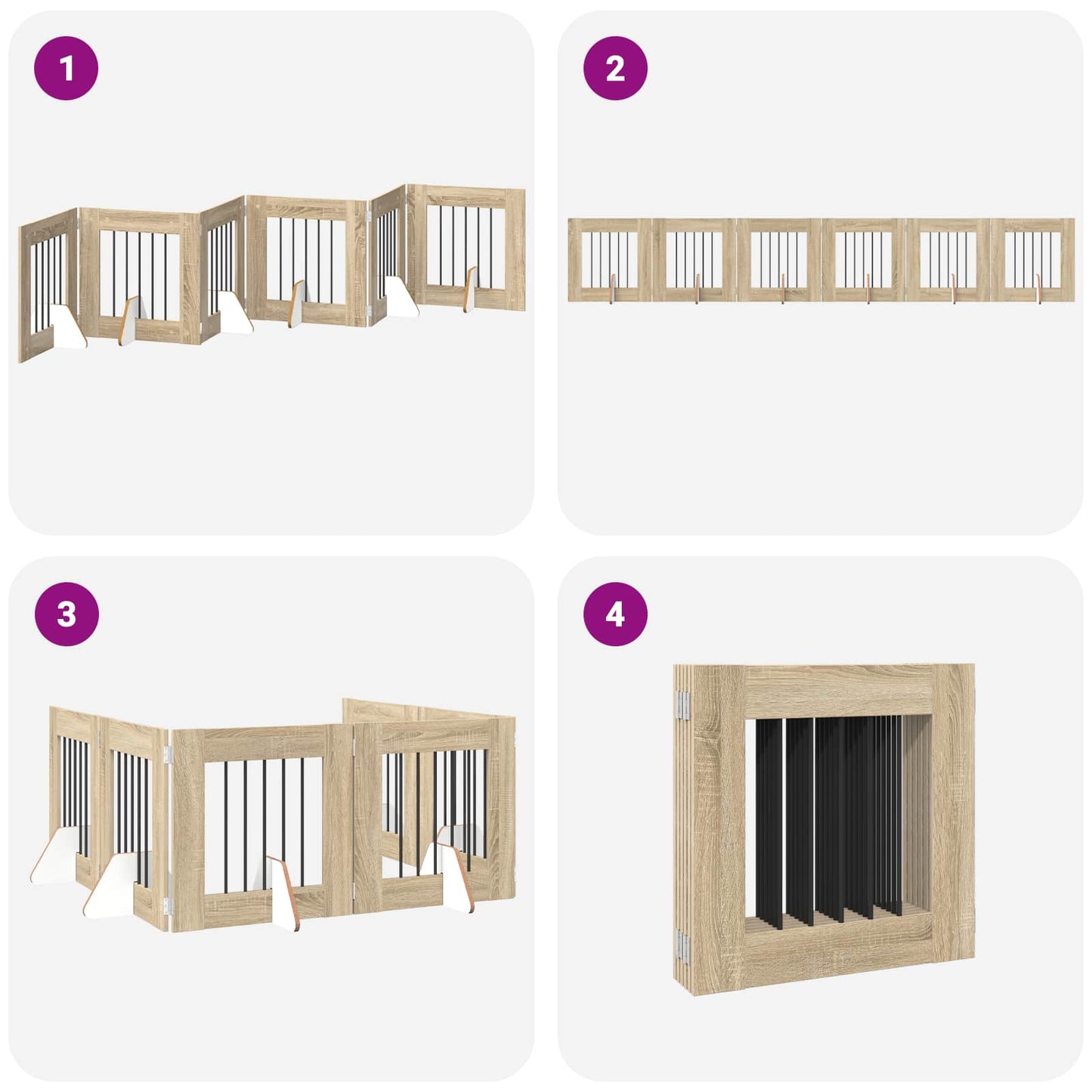 Sammenklappelig hundegitter med stativer 6 pcs Sonoma-eg 362 cm