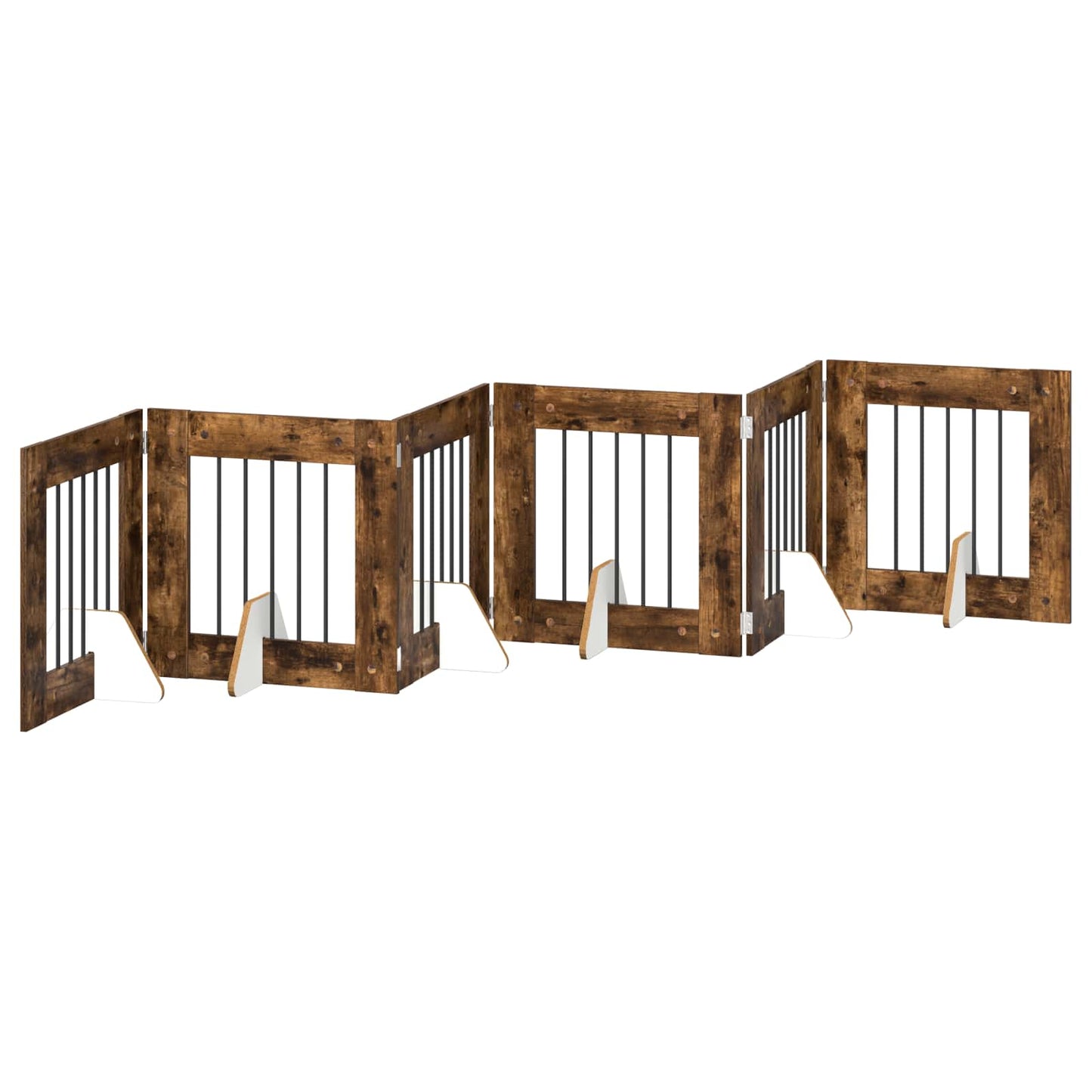Sammenklappelig hundegitter med stativer 6 pcs Røget eg 362 cm