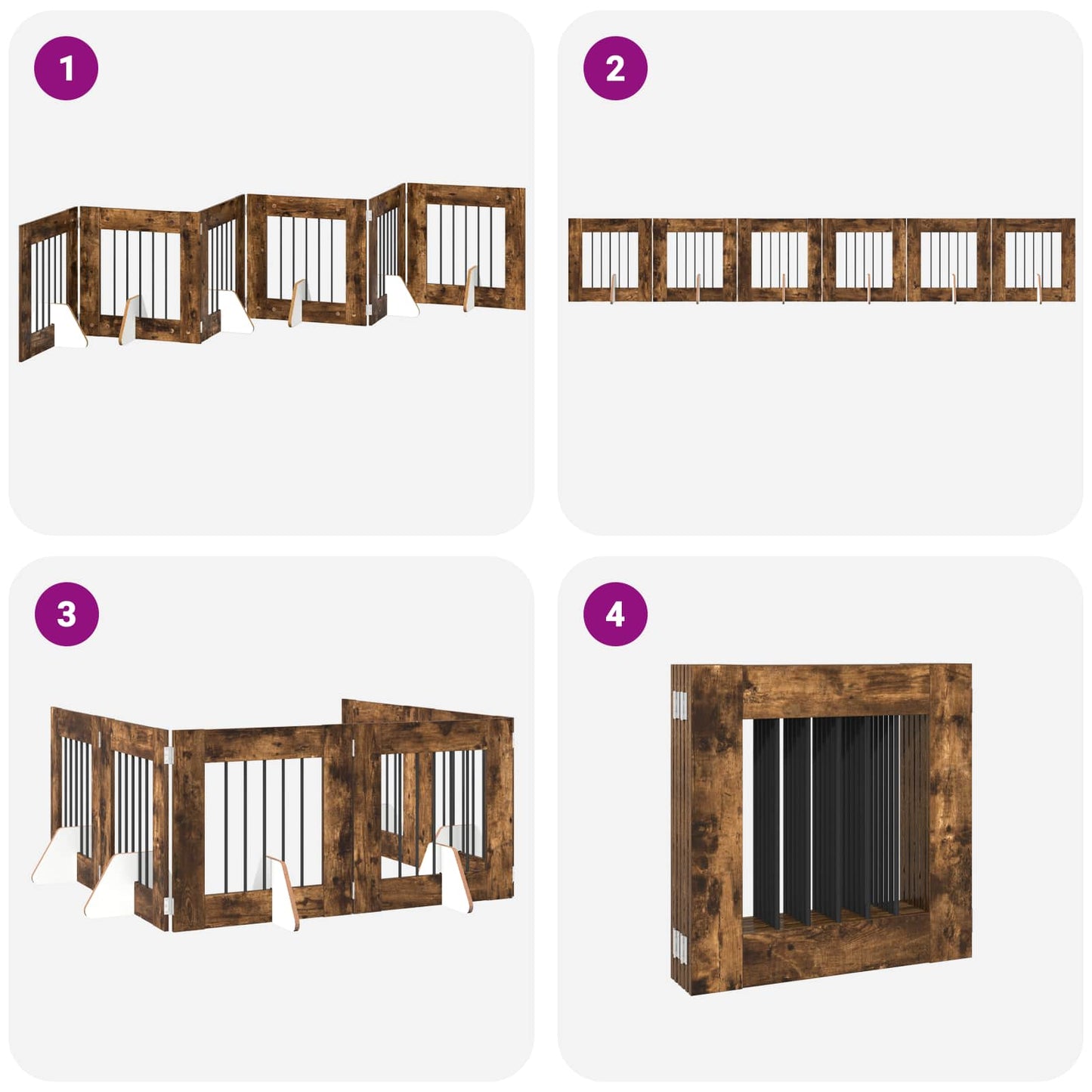 Sammenklappelig hundegitter med stativer 6 pcs Røget eg 362 cm