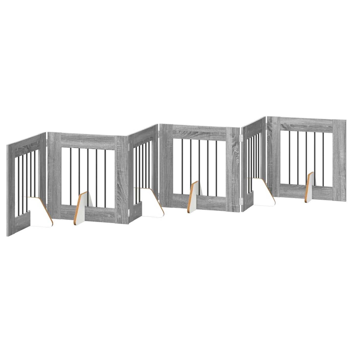 Sammenklappelig hundegitter med stativer 6 pcs Grå sonoma-eg