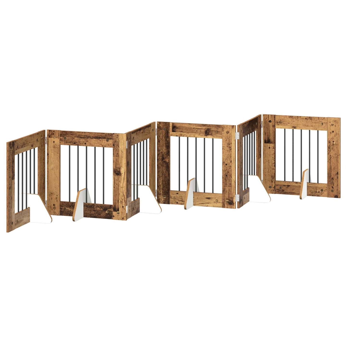 Sammenklappelig hundegitter med stativer 6 pcs Gammelt træ