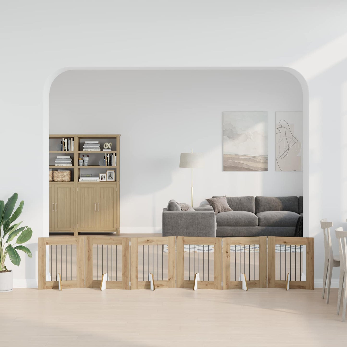 Sammenklappelig hundegitter med stativer 6 stk. Artisan-eg