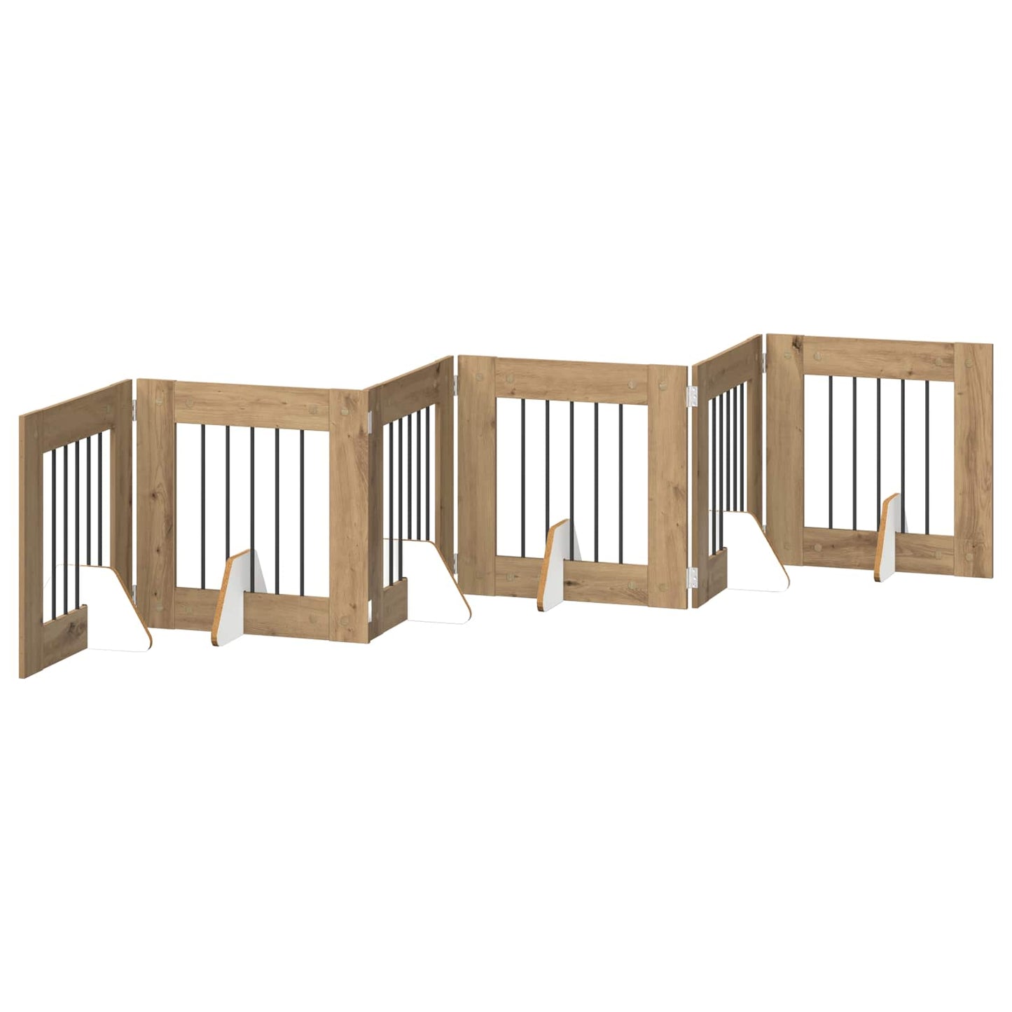 Sammenklappelig hundegitter med stativer 6 pcs Artisan-eg