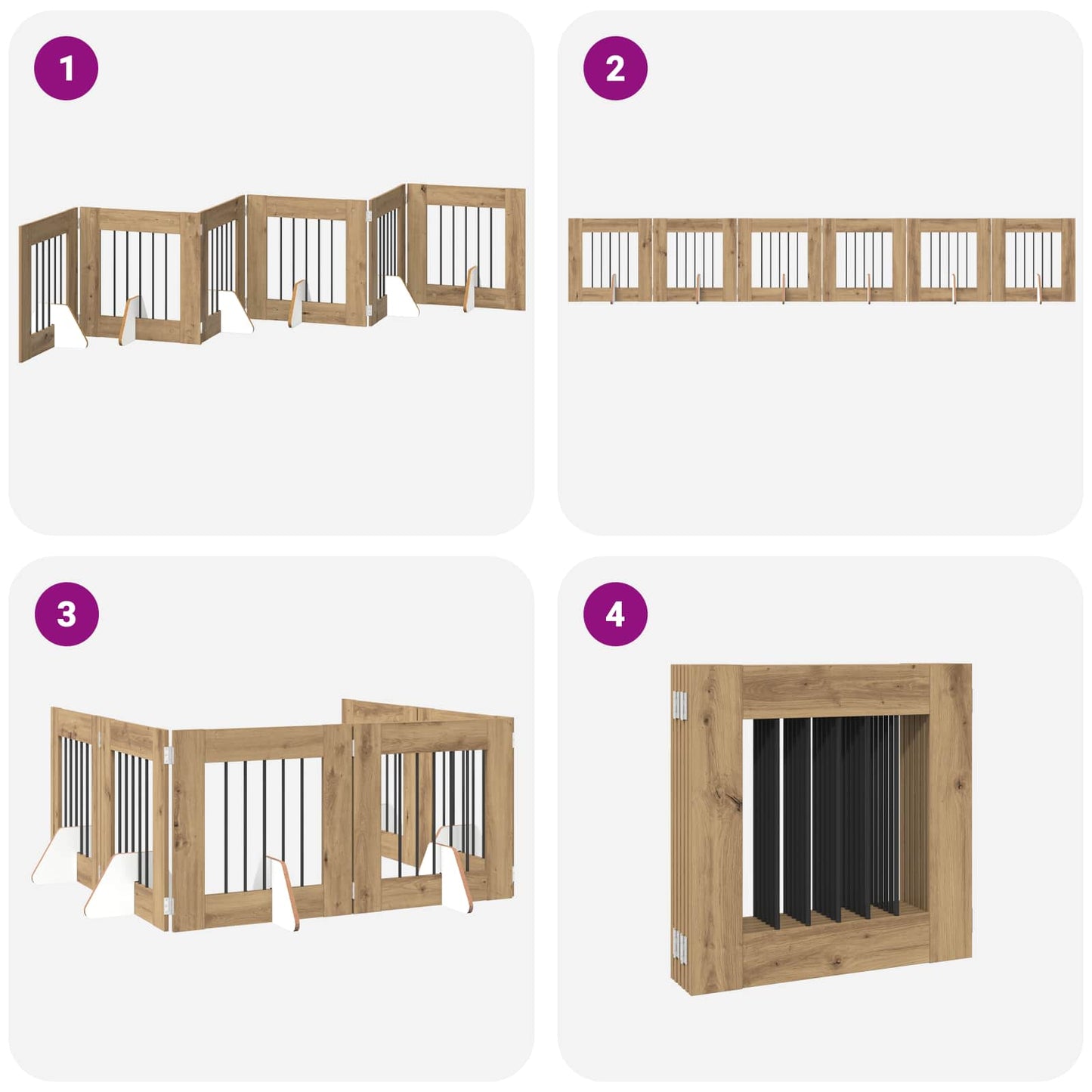 Sammenklappelig hundegitter med stativer 6 stk. Artisan-eg