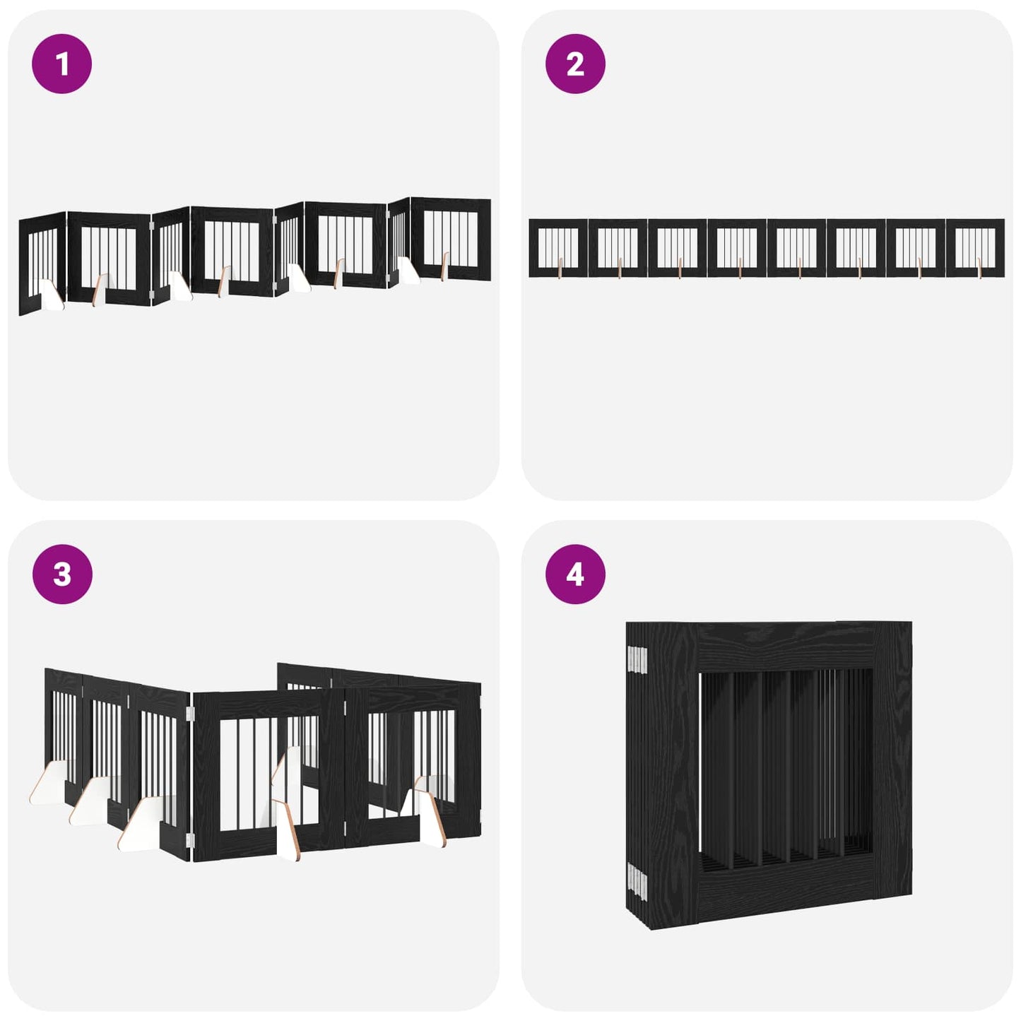 Sammenklappelig hundegitter med stativer 8 pcs Sort eg 60 cm