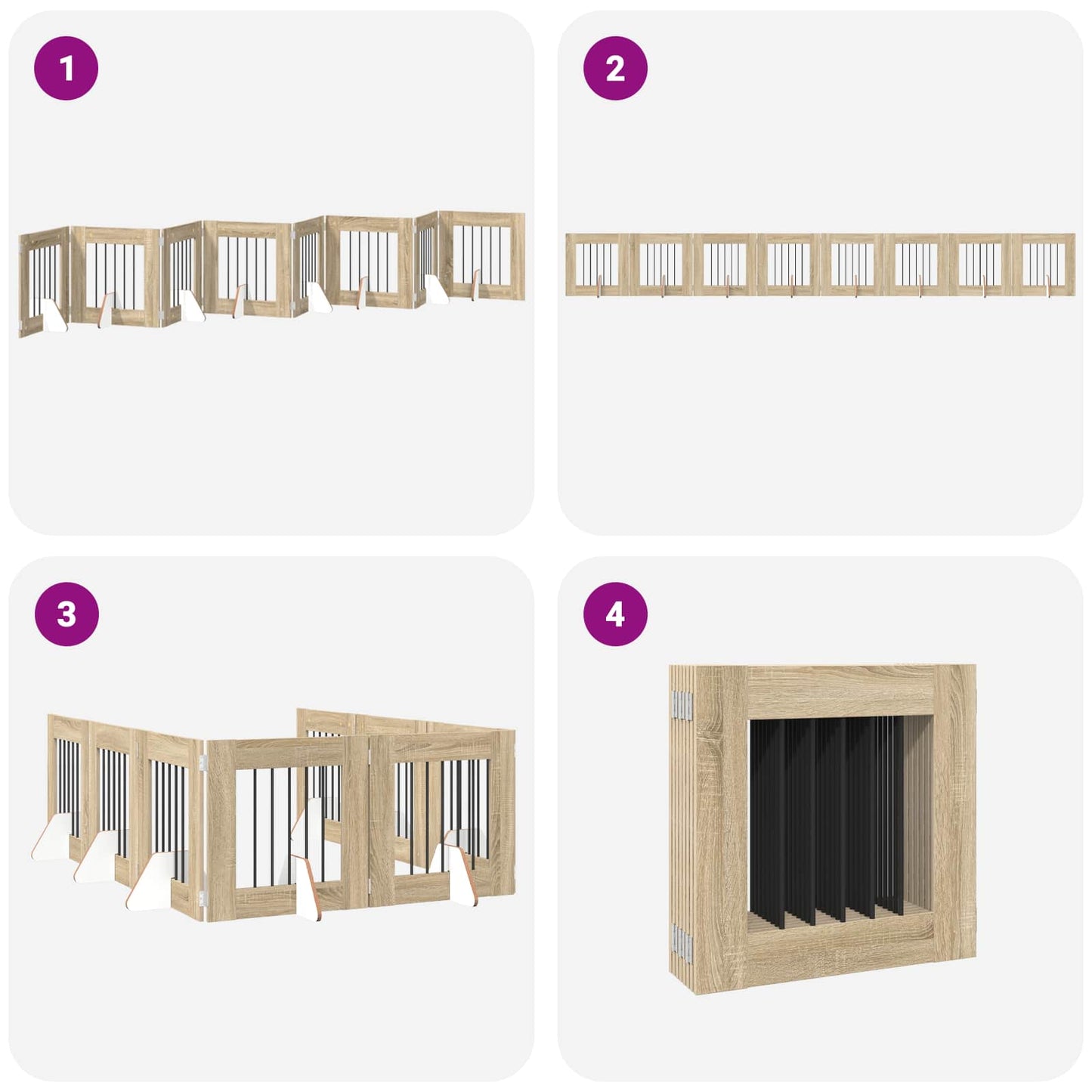 Sammenklappelig hundegitter med stativer 8 pcs Sonoma-eg 60 cm