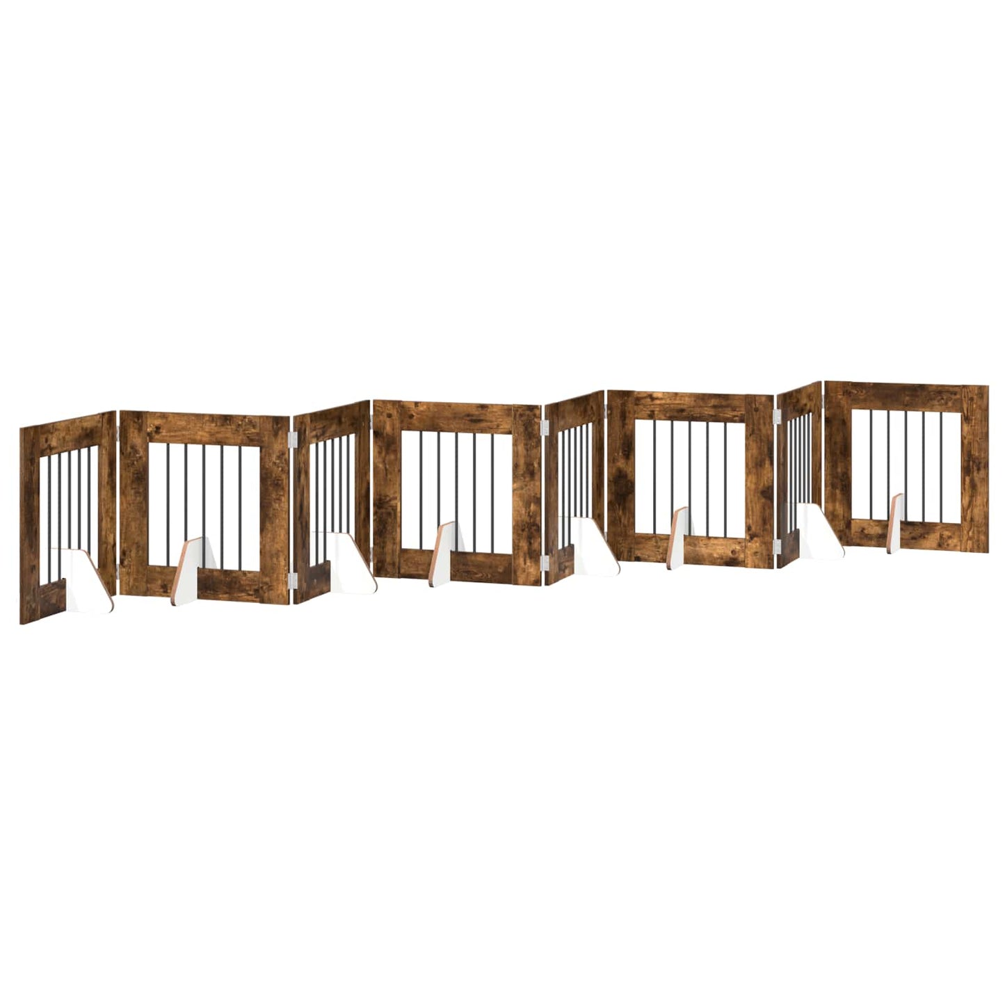 Sammenklappelig hundegitter med stativer 8 pcs Røget eg 60 cm