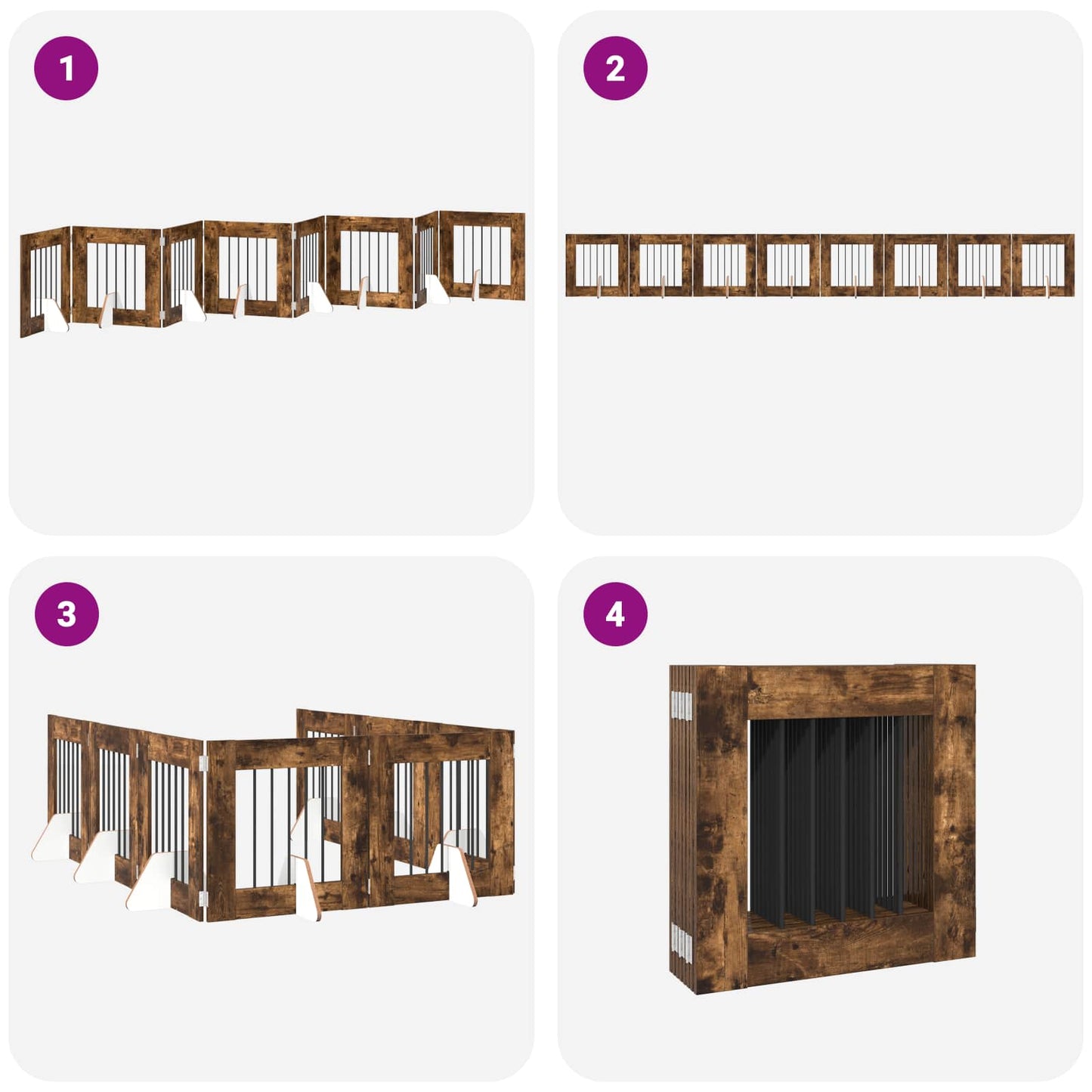 Sammenklappelig hundegitter med stativer 8 pcs Røget eg 60 cm