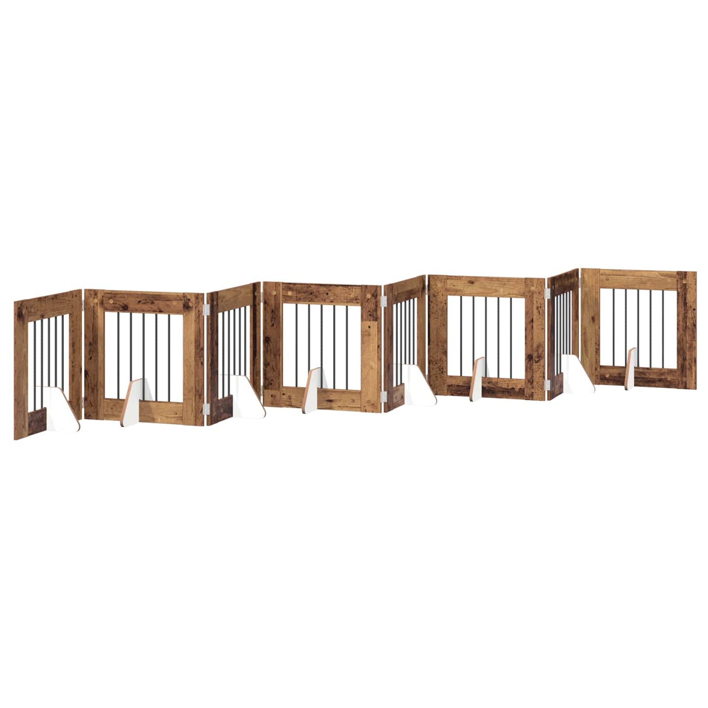 Sammenklappelig hundegitter med stativer 8 pcs Gammelt træ