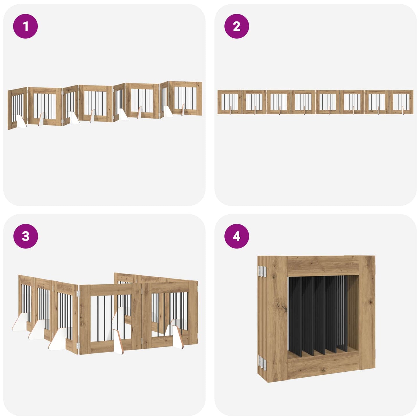 Sammenklappelig hundegitter med stativer 8 stk. Artisan-eg