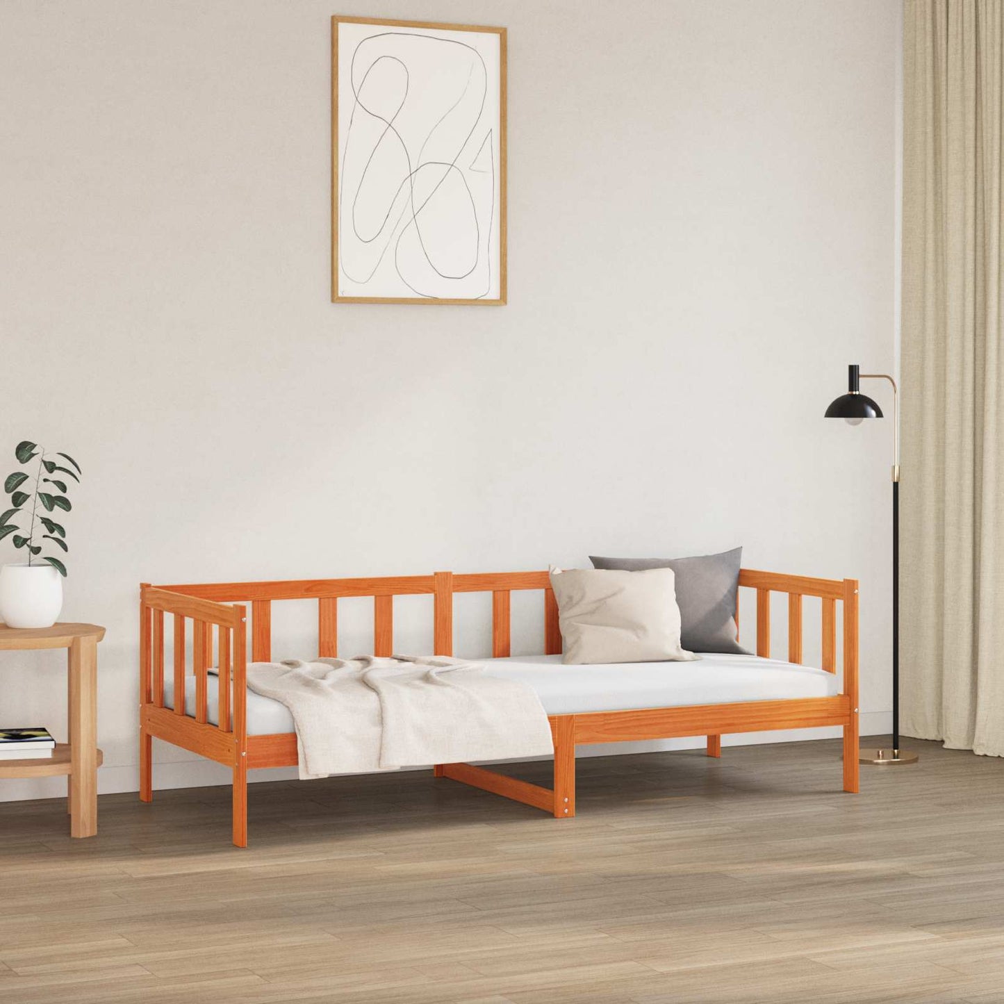 Sengestel med hovedgærde Voks brun 80 x 200 cm Massiv fyrretræ