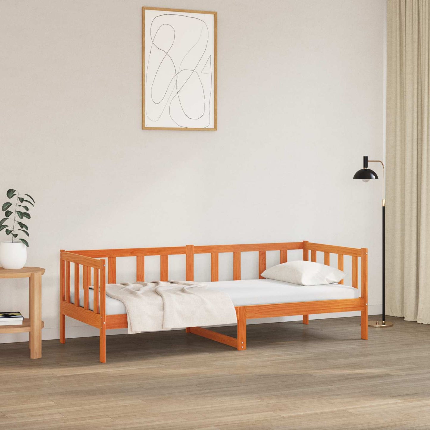 Sengestel med hovedgærde Voks brun 90 x 190 cm Massiv fyrretræ