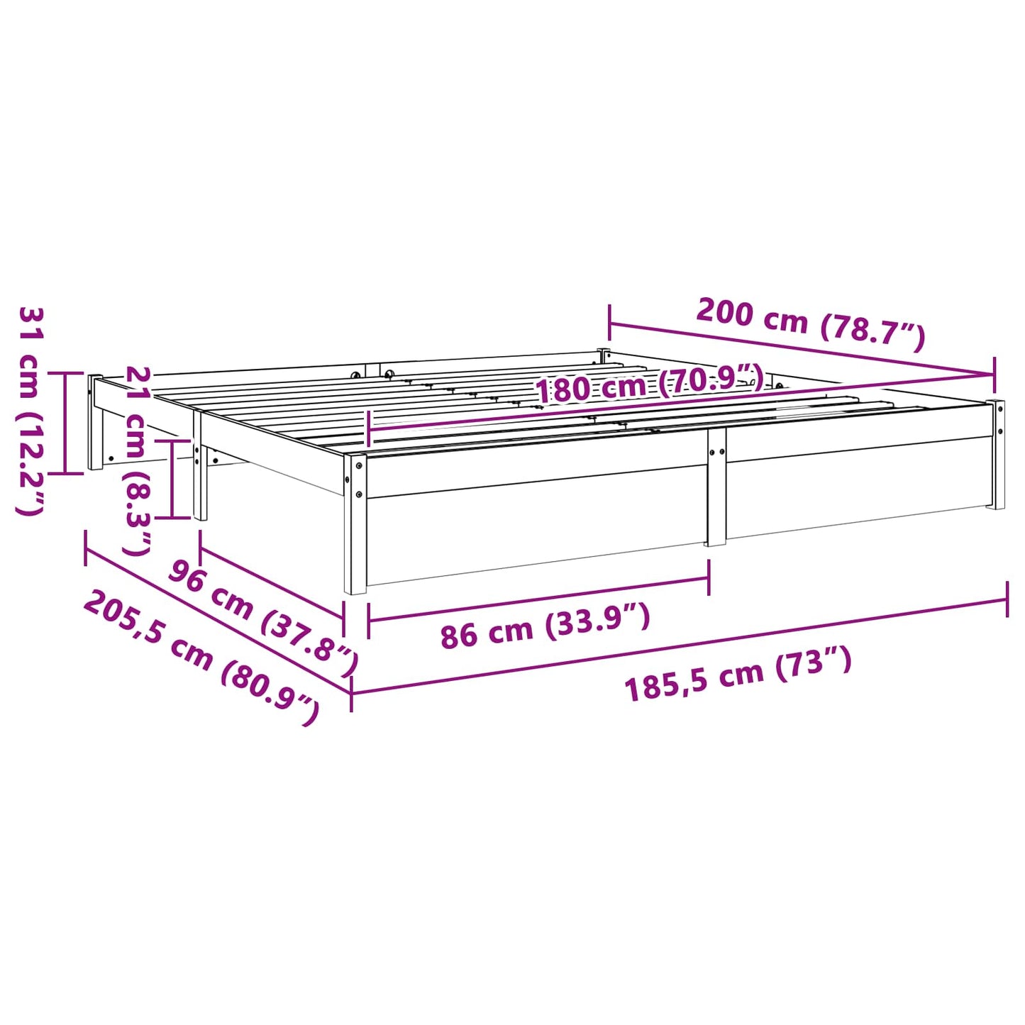 Sengestel Voks brun 180 x 200 cm Massivt fyrretræ