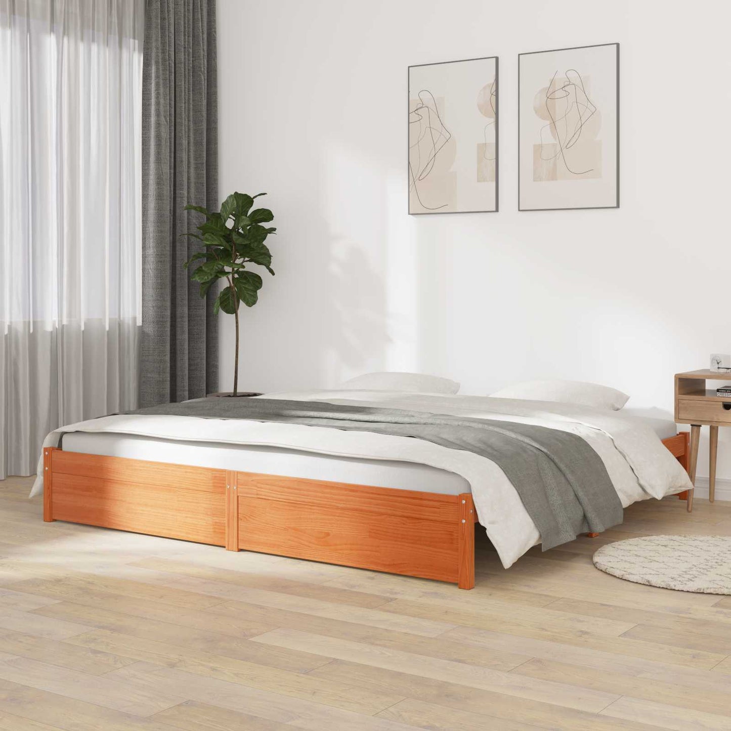 Sengestel Voks brun 200 x 200 cm Massivt fyrretræ