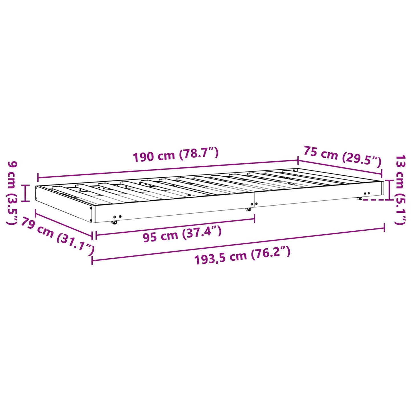 Sengestel Voks brun 70 x 190 cm Massiv fyrretræ