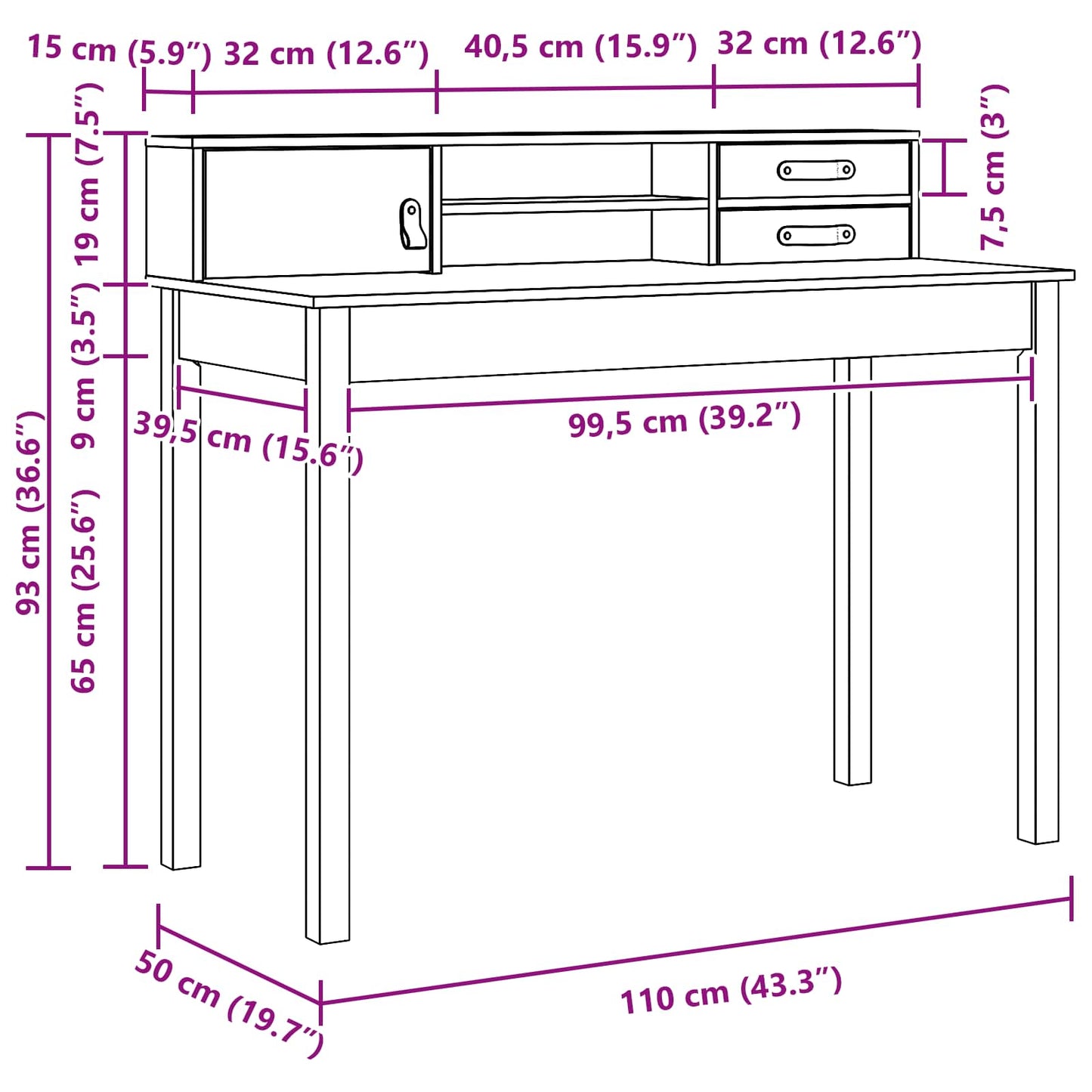 Bord med skuffe Voks brun 110 x 50 x 93 cm Solid Fyrretræ
