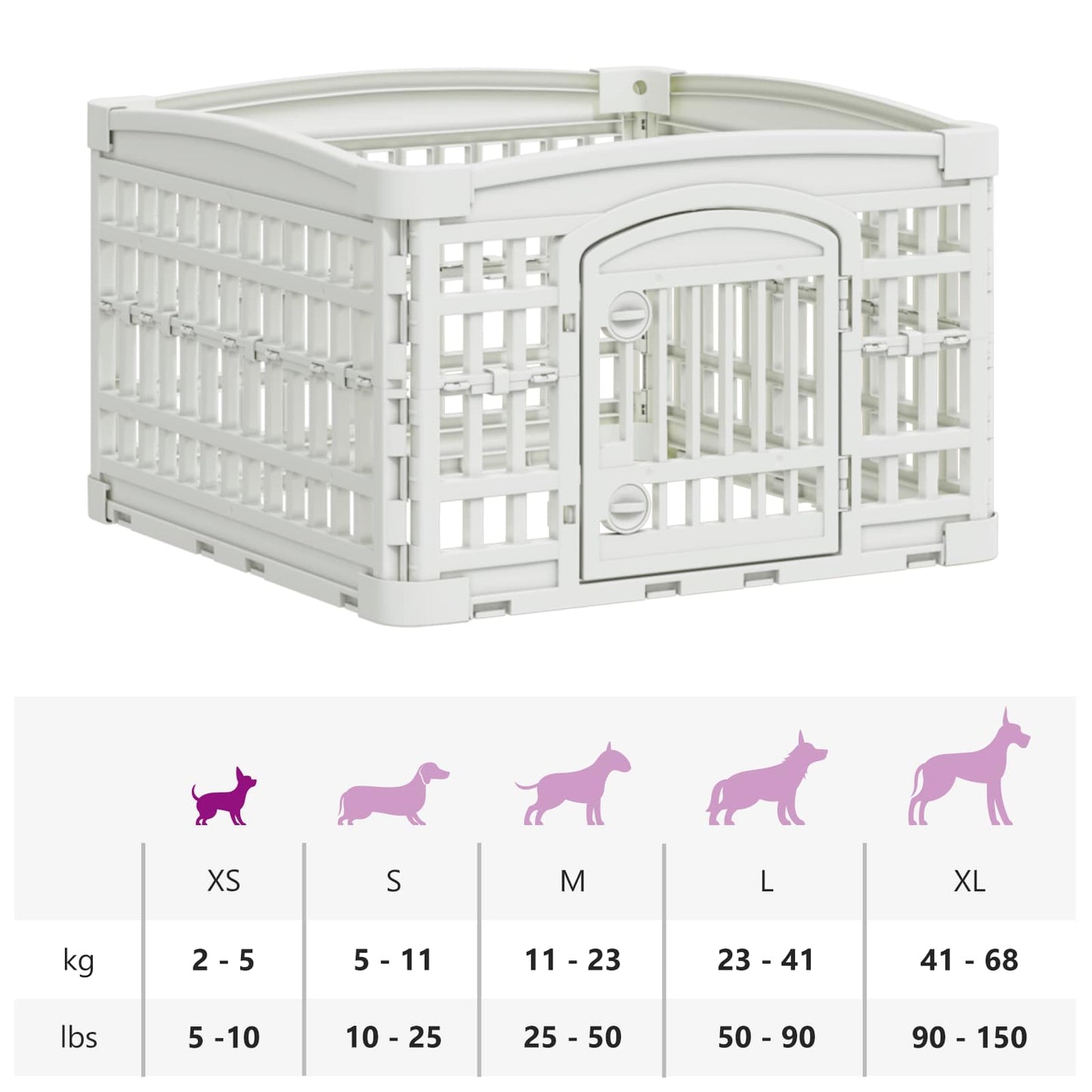 4-panelers hunde legegrind 60 x 60 x 38 cm Plastik Hvid
