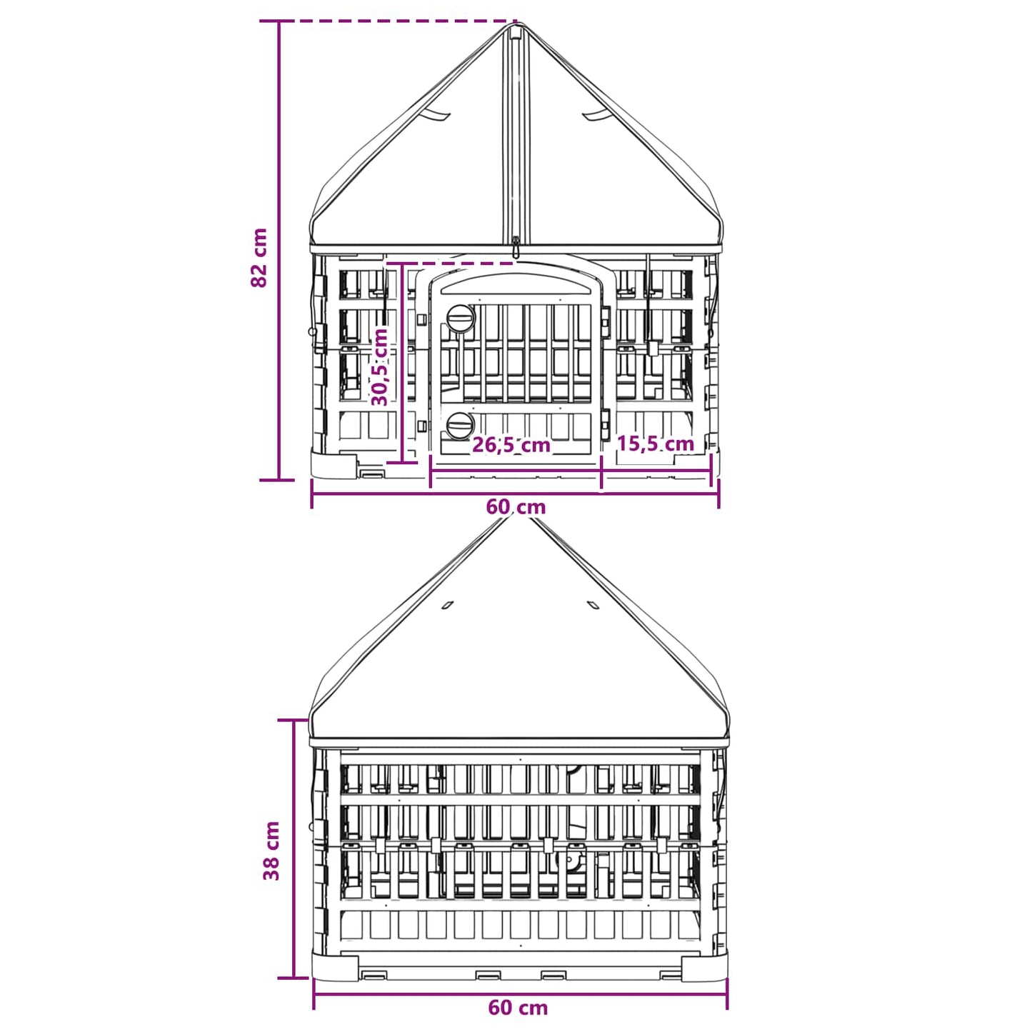 4 Panelers Hundelufter med Tag 60 x 60 x 82 cm Plastik Hvid
