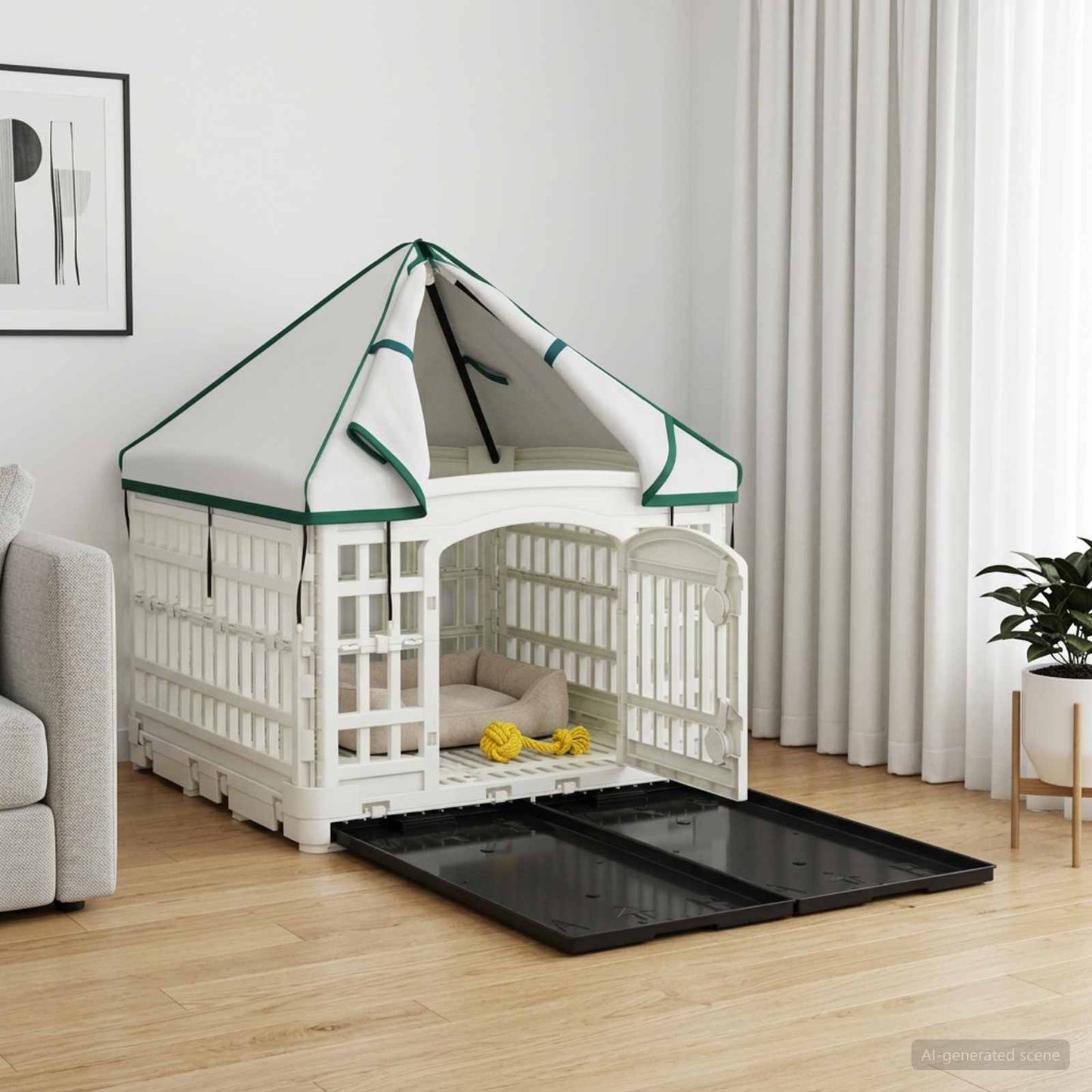 4 Panelers Hundelufter med Tag 122 x 106,5 x 82 cm Plastik Hvid