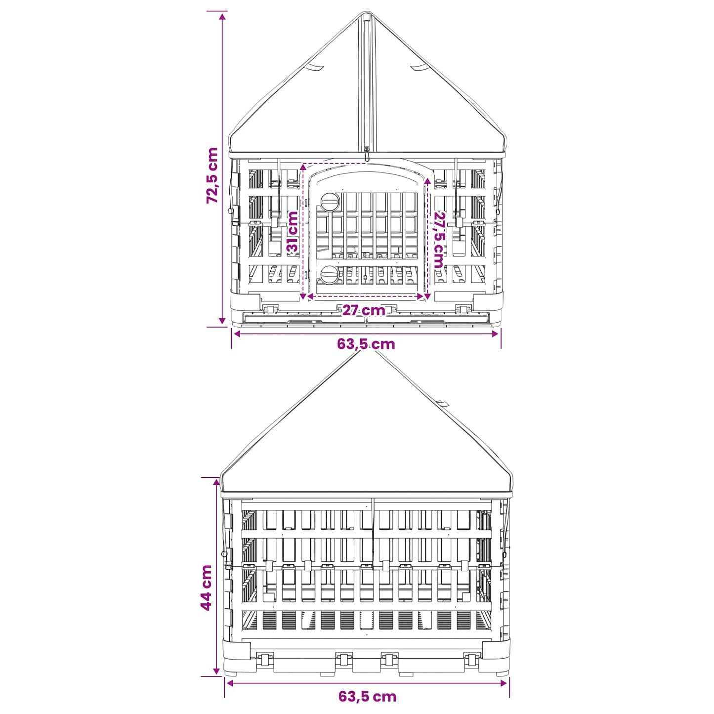 4 Panelers Hundelufter med Tag 122 x 106,5 x 82 cm Plastik Hvid