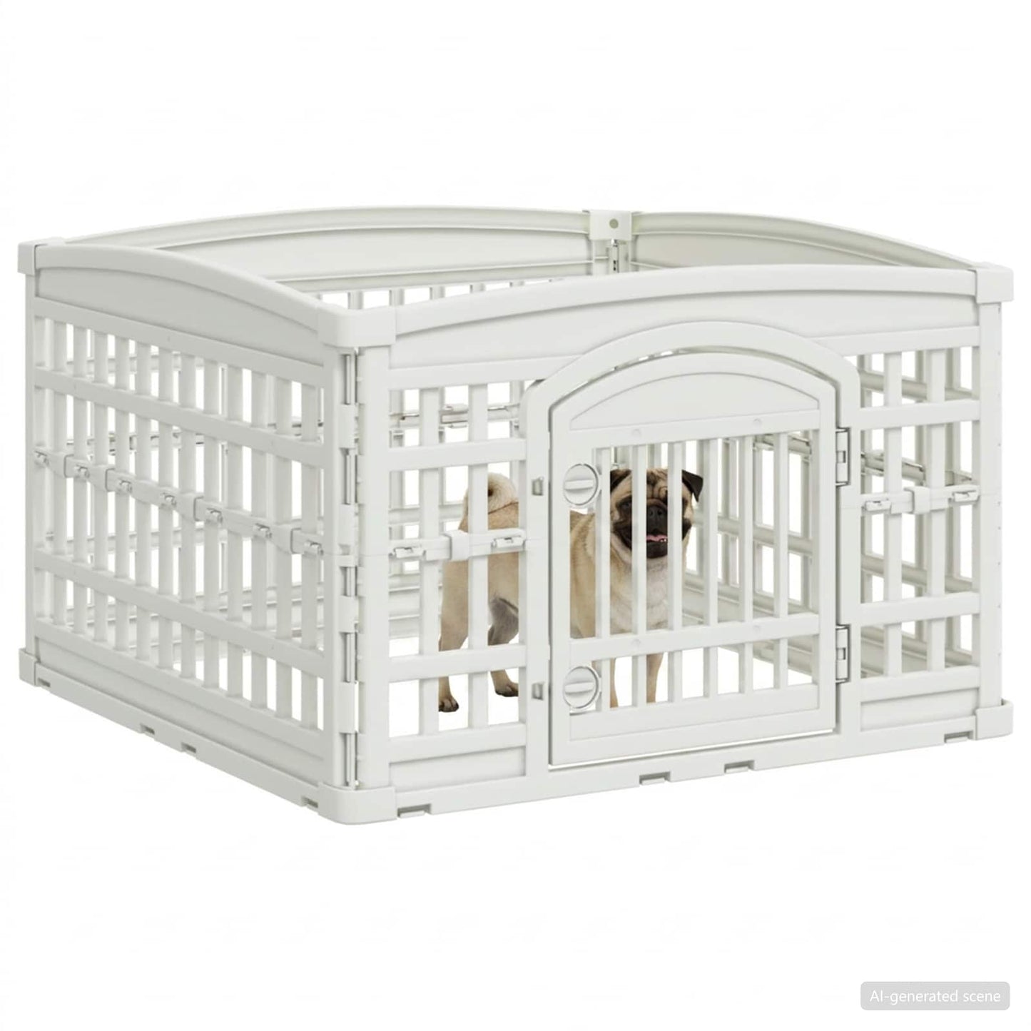 4-panelers hunde legegrind 88 x 88 x 56 cm Plastik Hvid