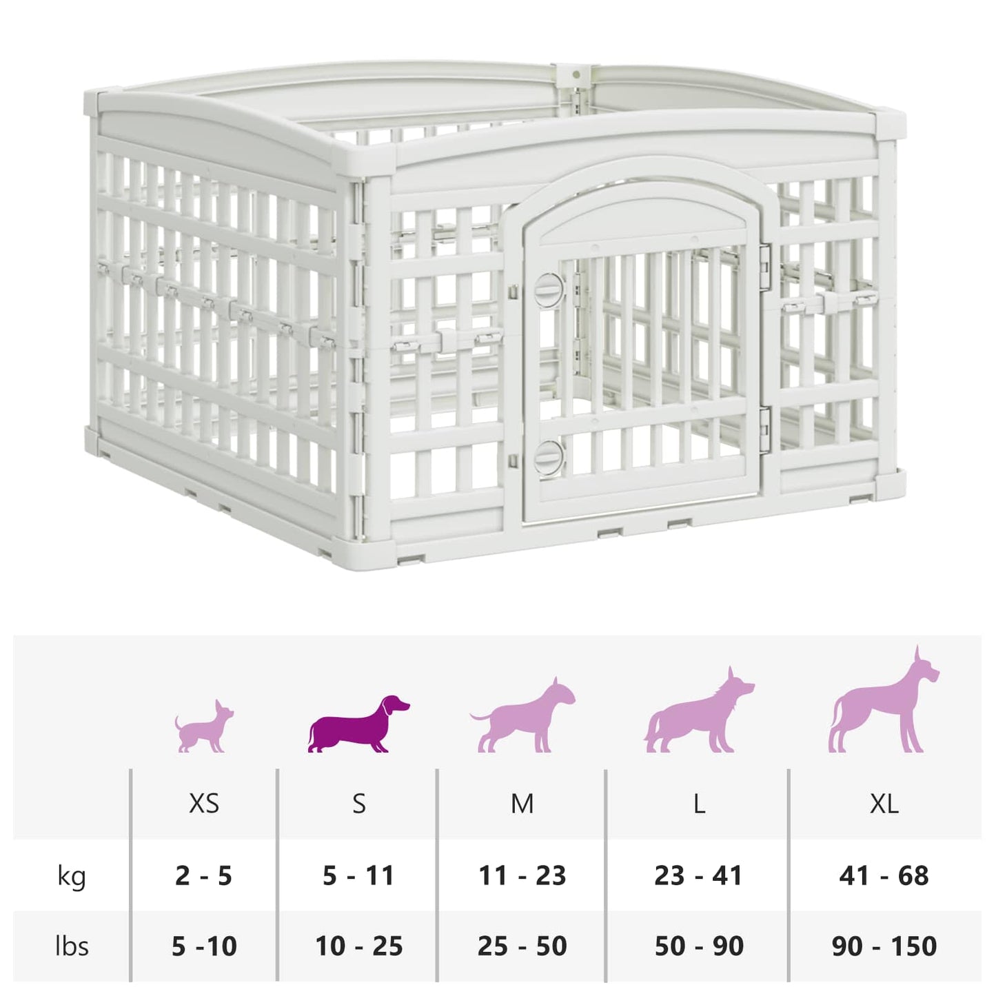 4-panelers hunde legegrind 88 x 88 x 56 cm Plastik Hvid