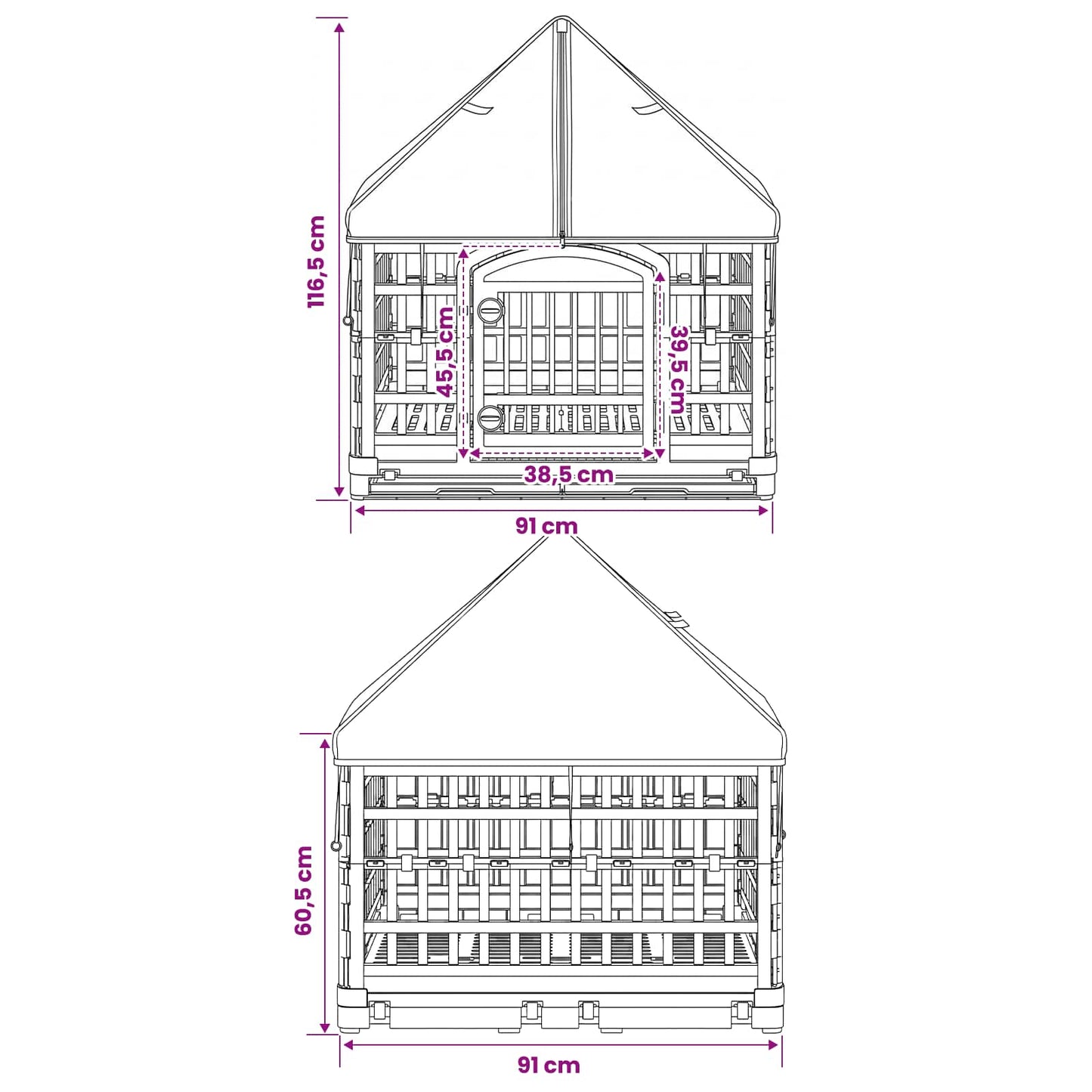 4 Panelers Hundelufter med Tag 177,5 x 154,5 x 112 cm Plastik