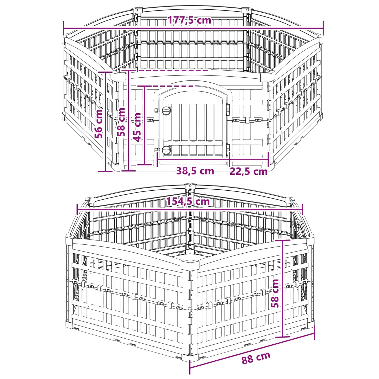6 Panelers hundelegeplads 177,5 x 154,5 x 58 cm Plastik Hvid