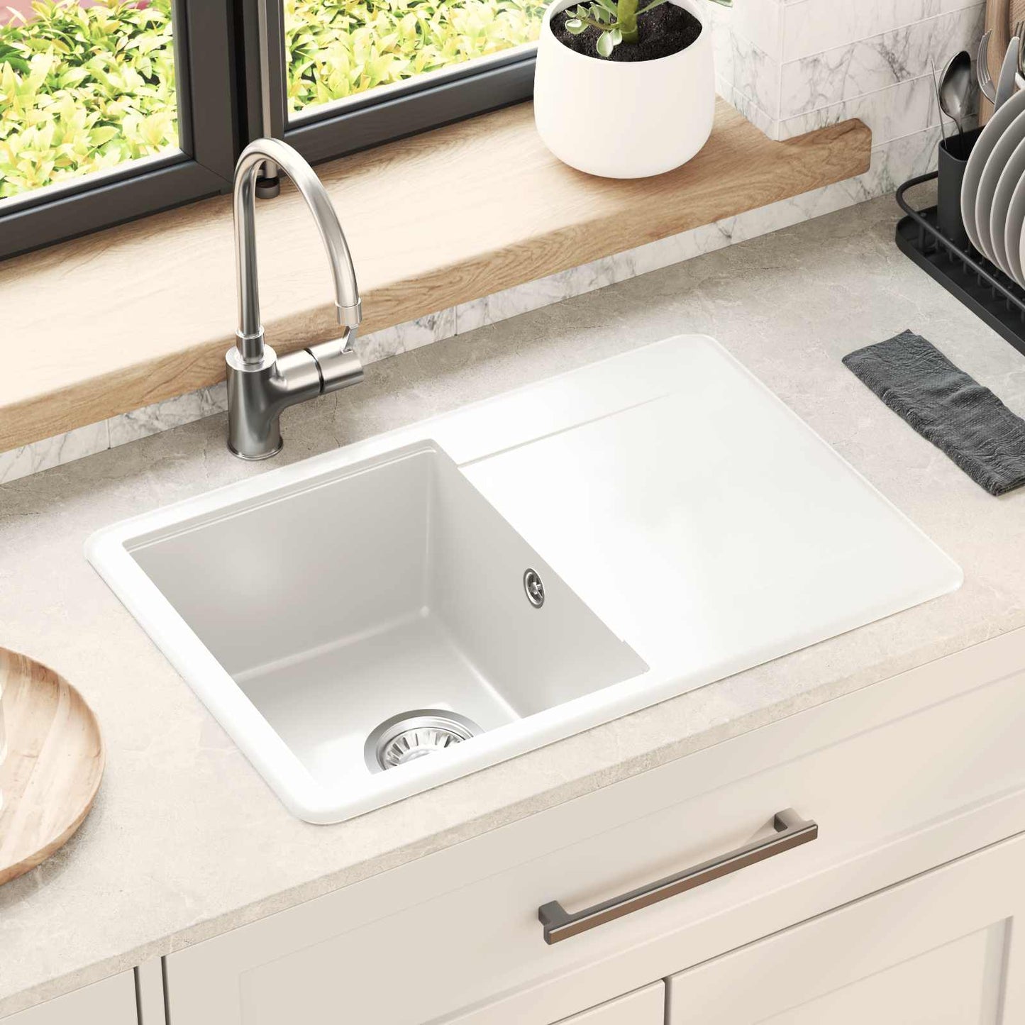 Vask Hvid 670 x 460 mm 80% Kvarts og 20% Resin