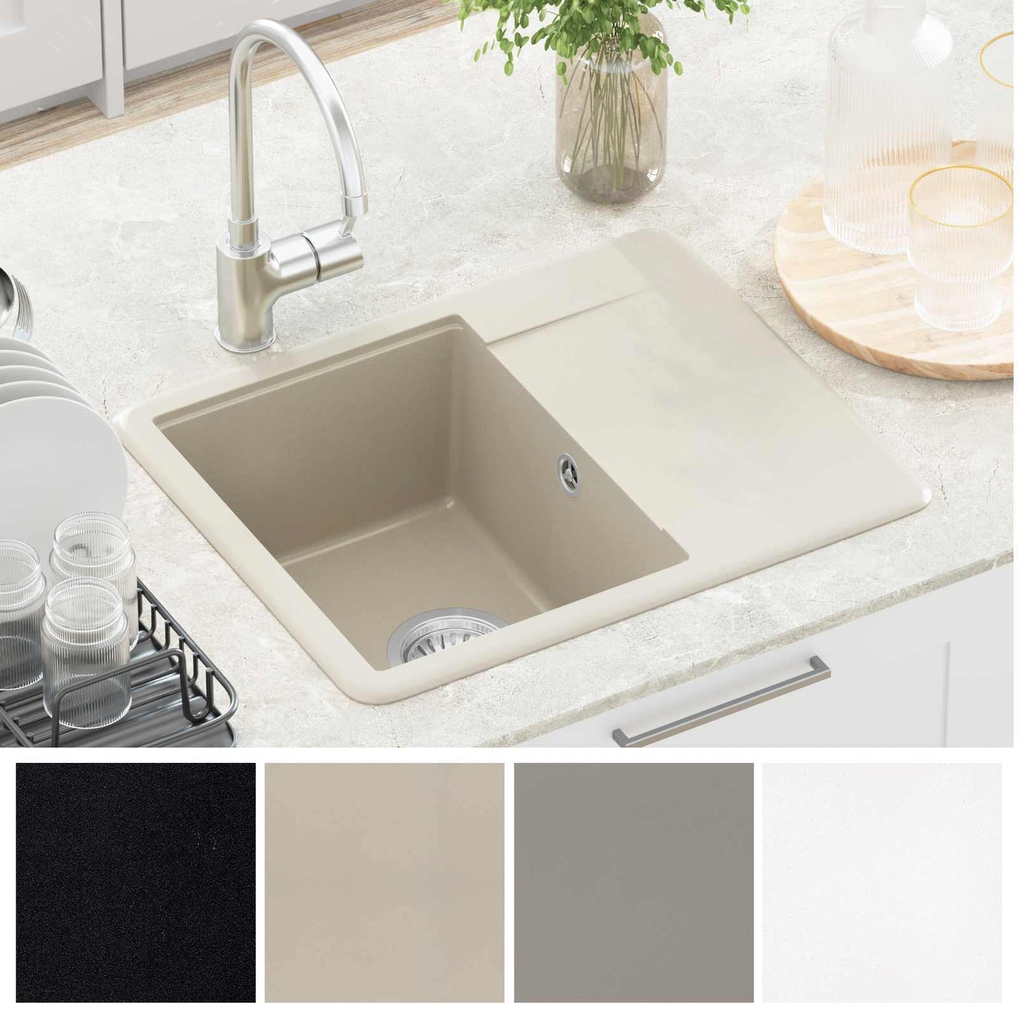 Vask 80% Kvarts og 20% Resin 560 x 460 mm Beige