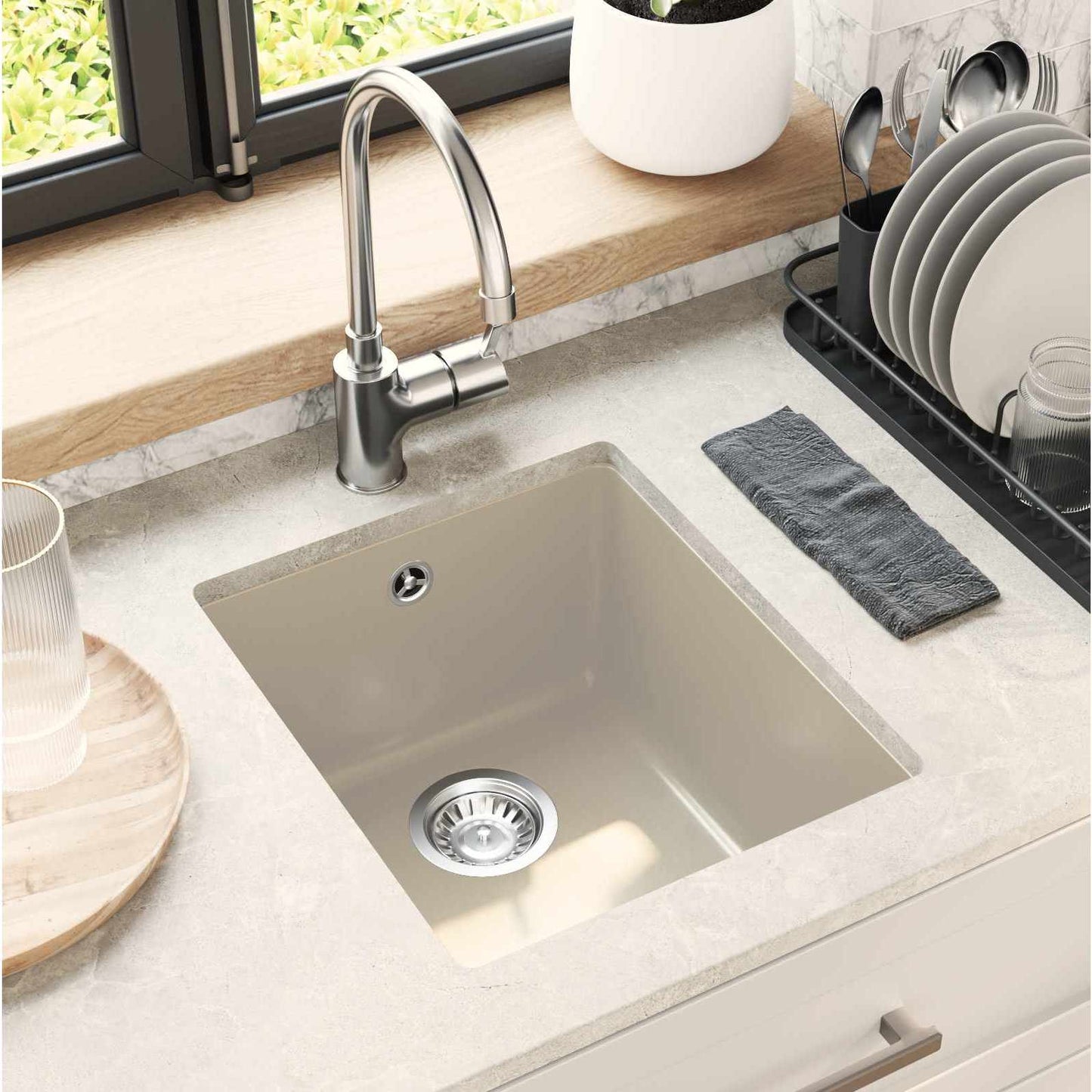 Vask Beige 370 x 460 mm 80% Kvarts og 20% Resin