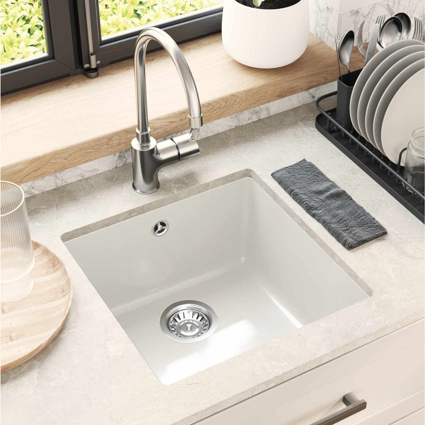 Vask Hvid 430 x 460 mm 80% Kvarts og 20% Resin