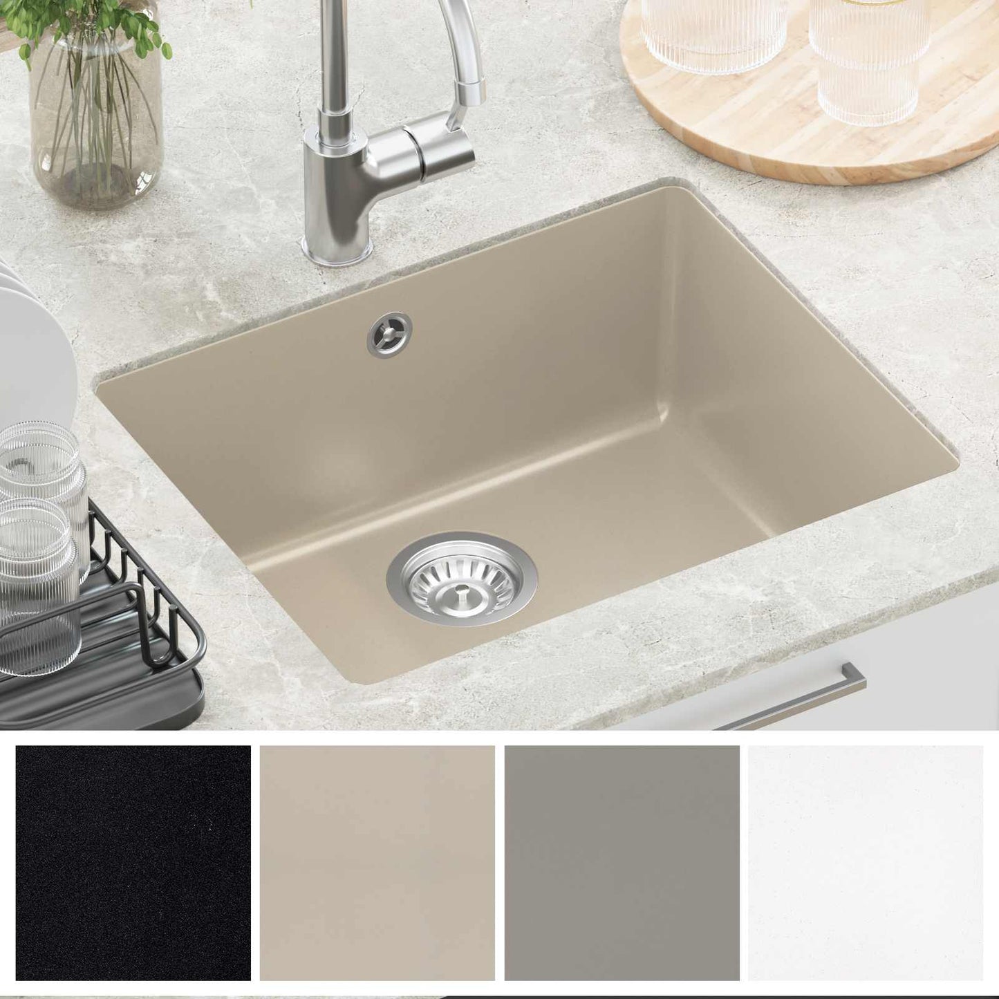 Vask Beige 530 x 460 mm 80% Kvarts og 20% Resin