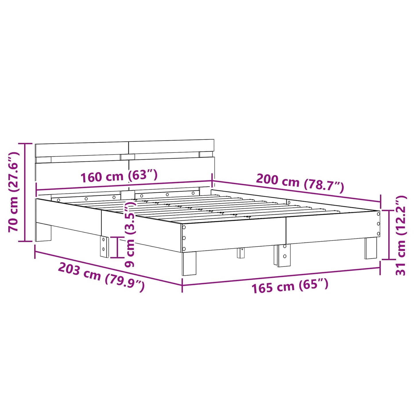 Sengestel Sort eg 160 x 200 cm Konstrueret træ