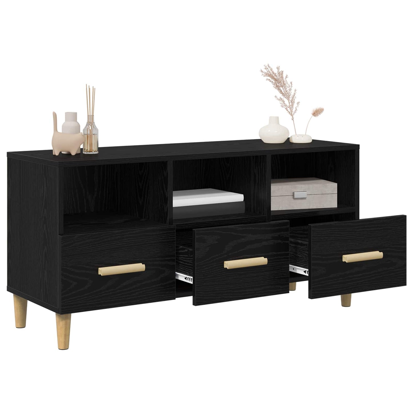 TV-skab med skuffe Sort eg 102 x 36 x 50 cm Konstrueret træ