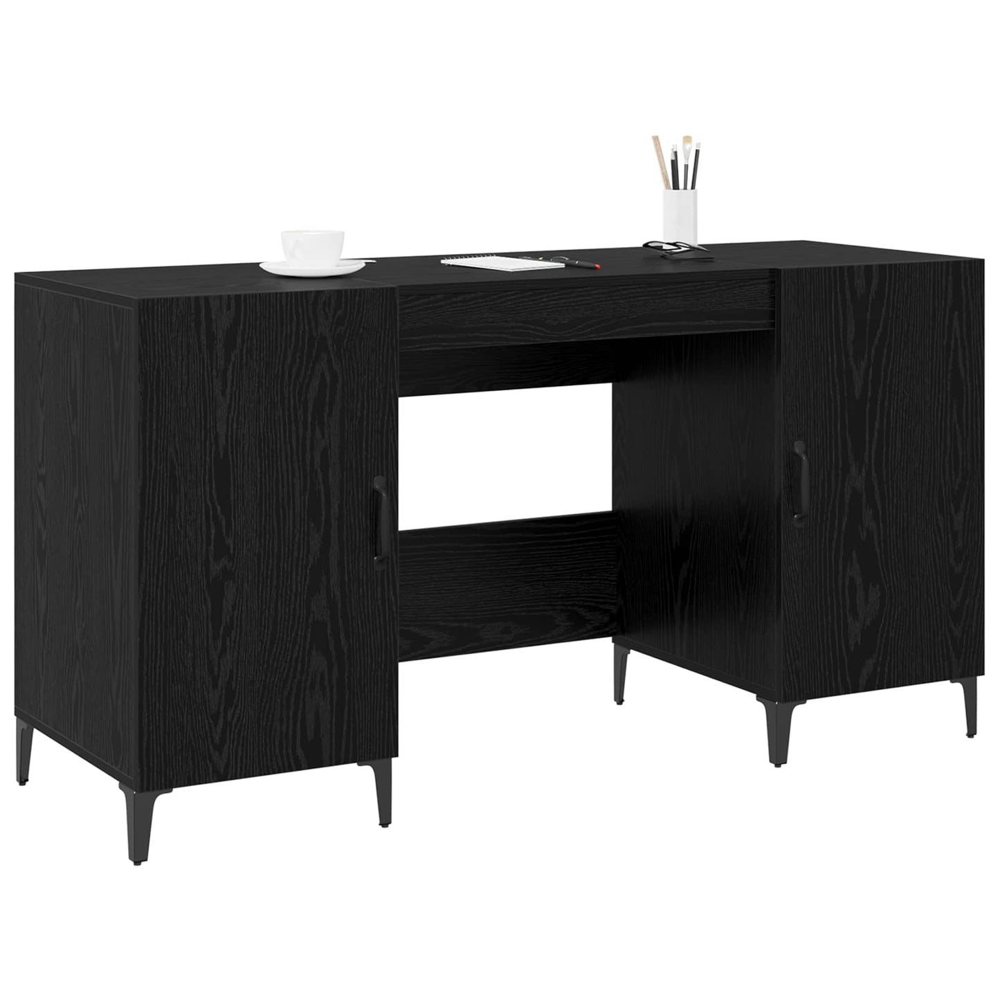 Bord med opbevaring Sort eg 140 x 50 x 75 cm Konstrueret træ