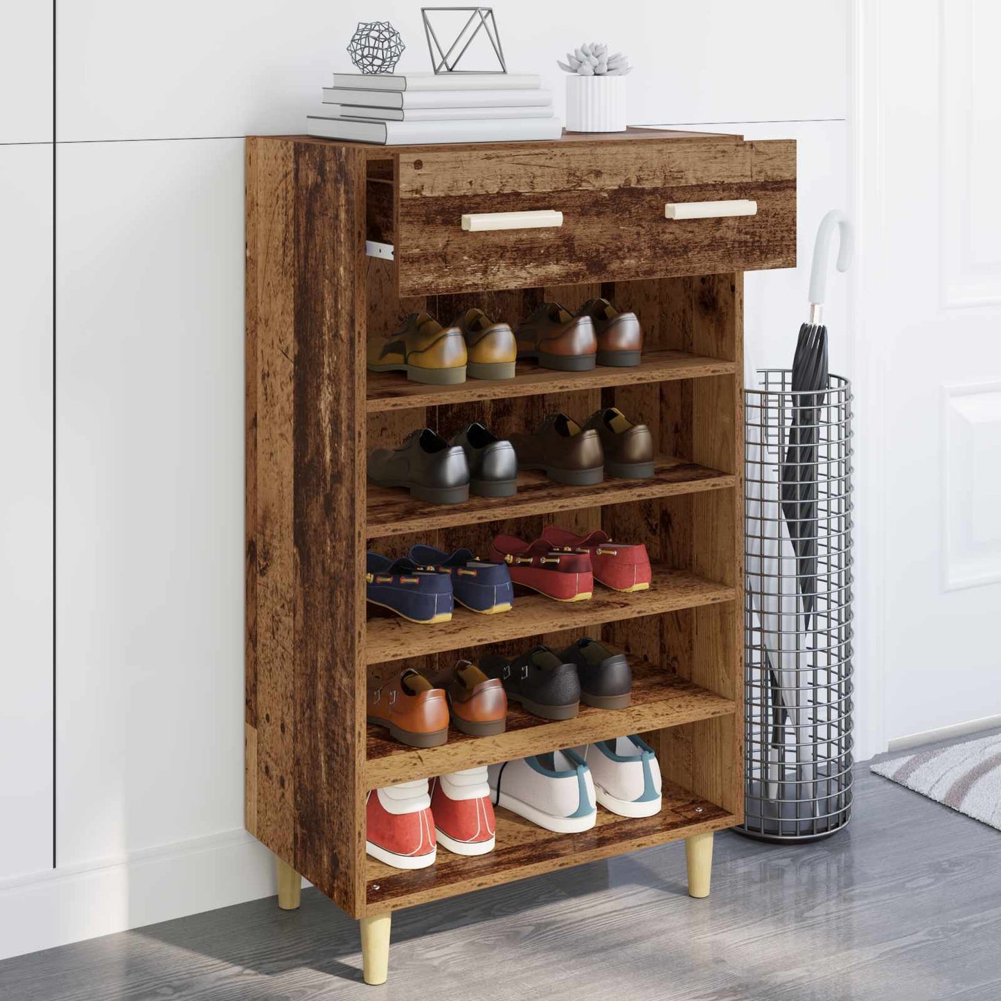 Sko skab med hylde Gammelt træ 60 x 35 x 105 cm Konstrueret træ