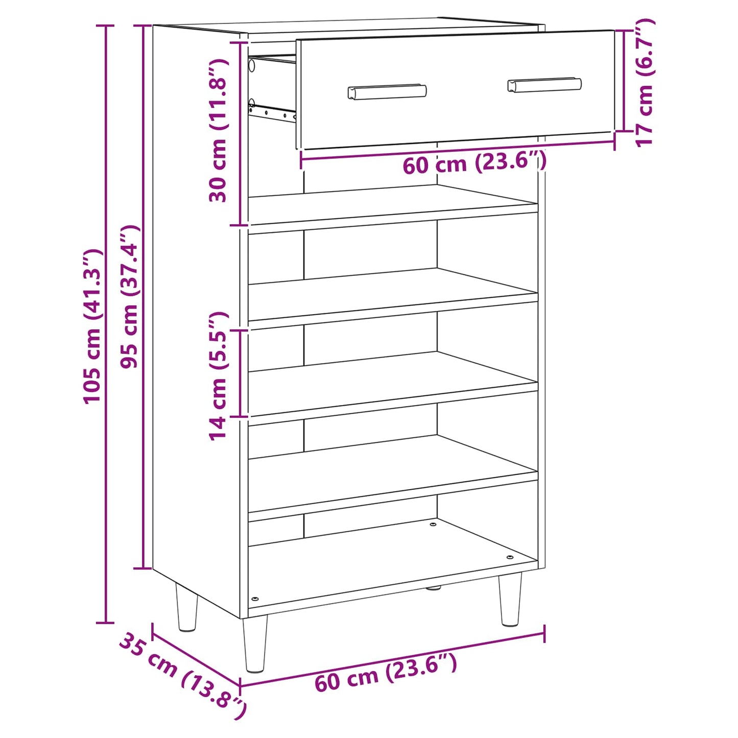 Sko skab 60 x 35 x 105 cm Konstrueret træ Artisan eg