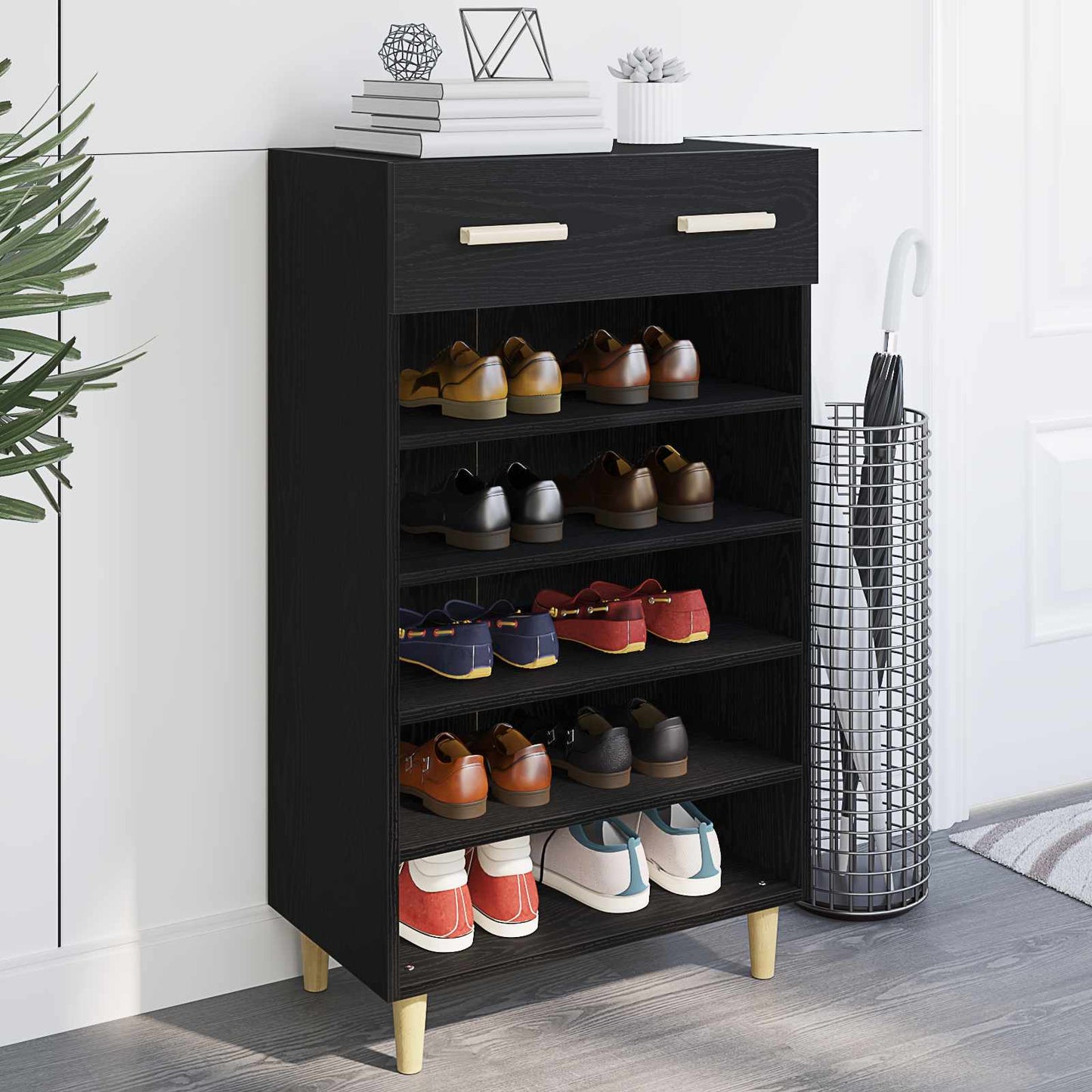 Sko skab med skuffe Sort eg 60 x 35 x 105 cm Konstrueret træ