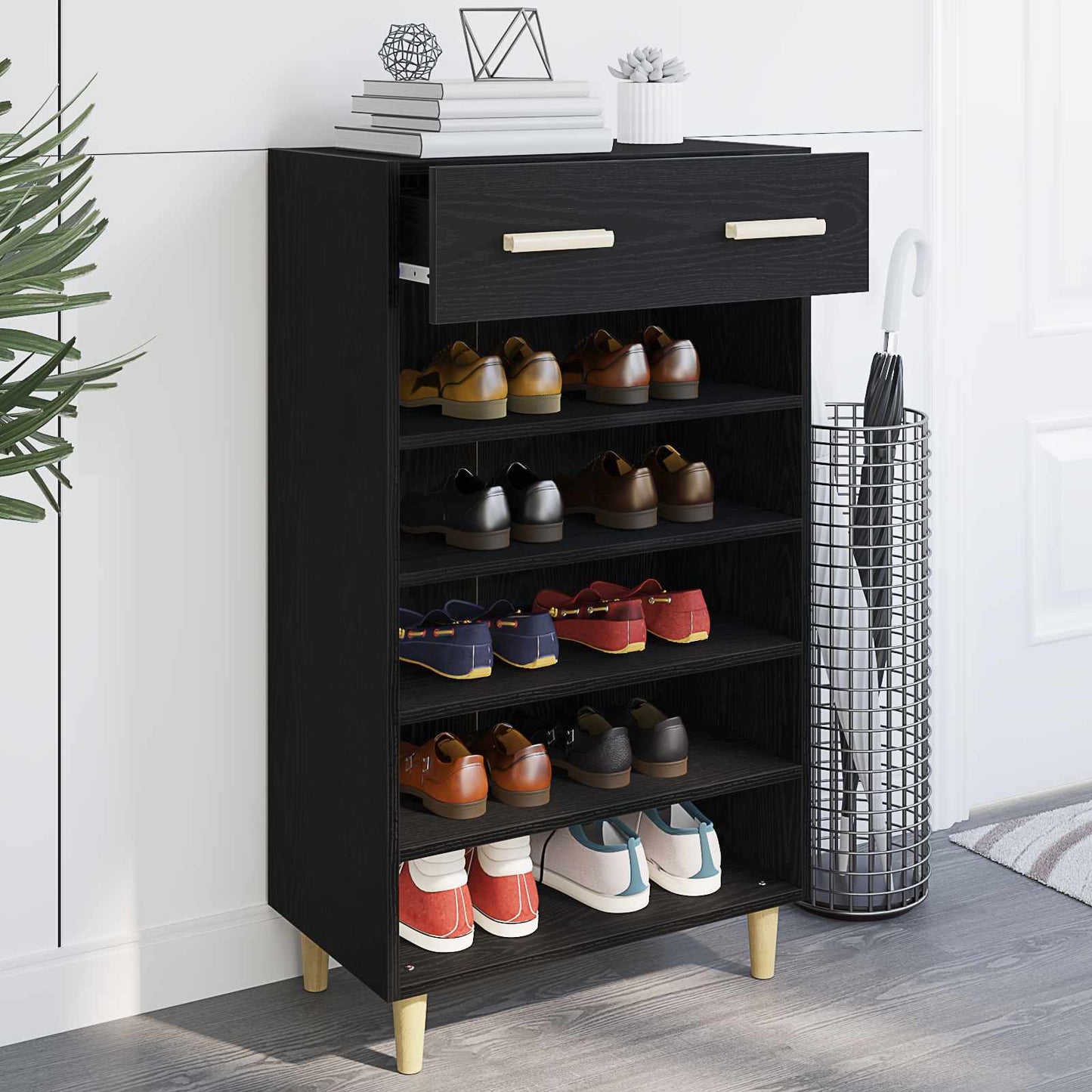 Sko skab med skuffe Sort eg 60 x 35 x 105 cm Konstrueret træ