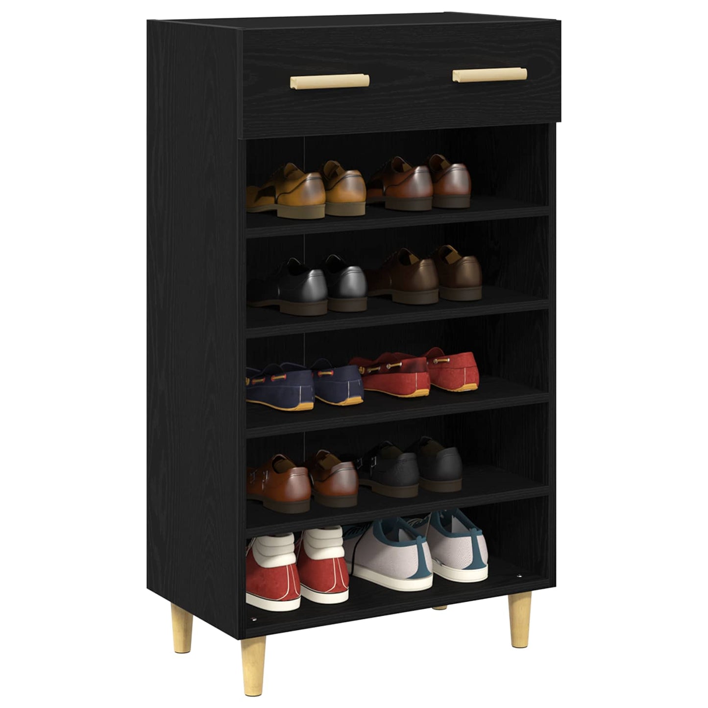 Sko skab med skuffe Sort eg 60 x 35 x 105 cm Konstrueret træ