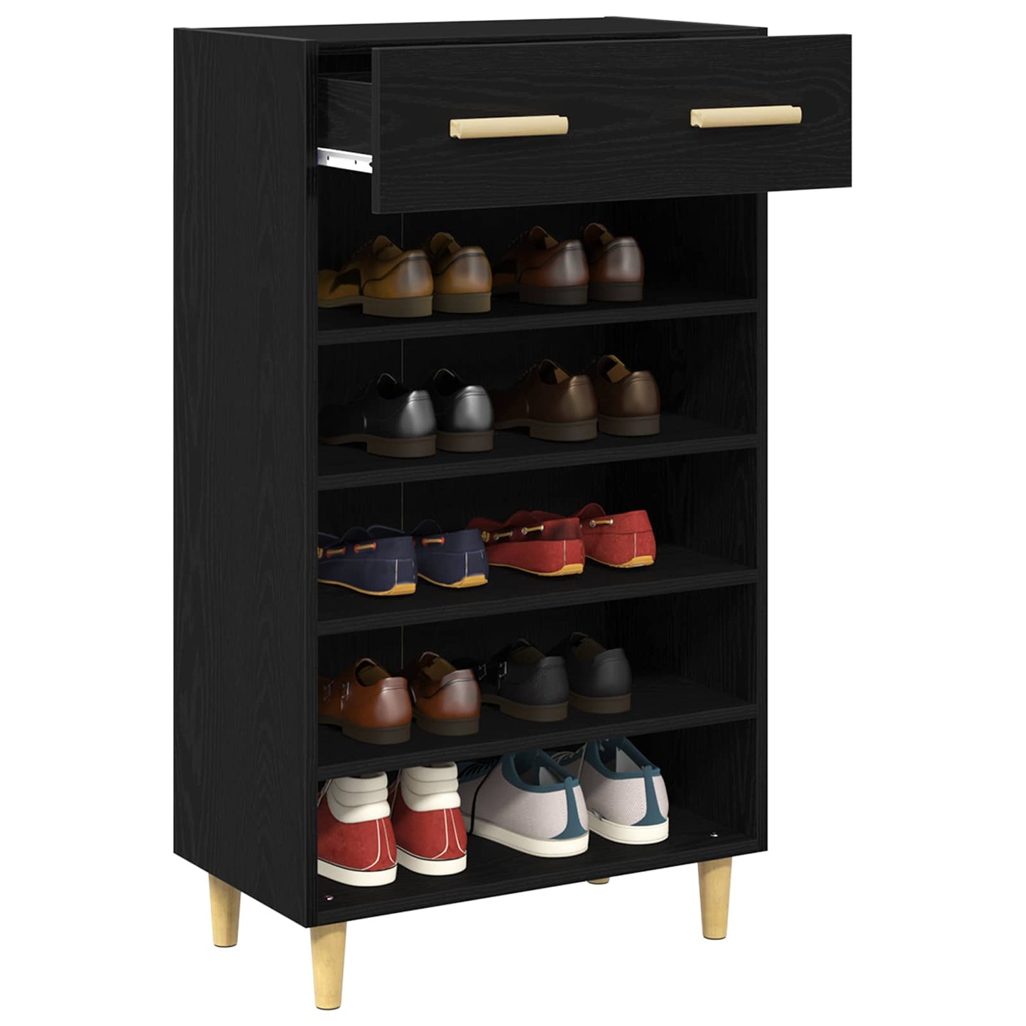 Sko skab med skuffe Sort eg 60 x 35 x 105 cm Konstrueret træ