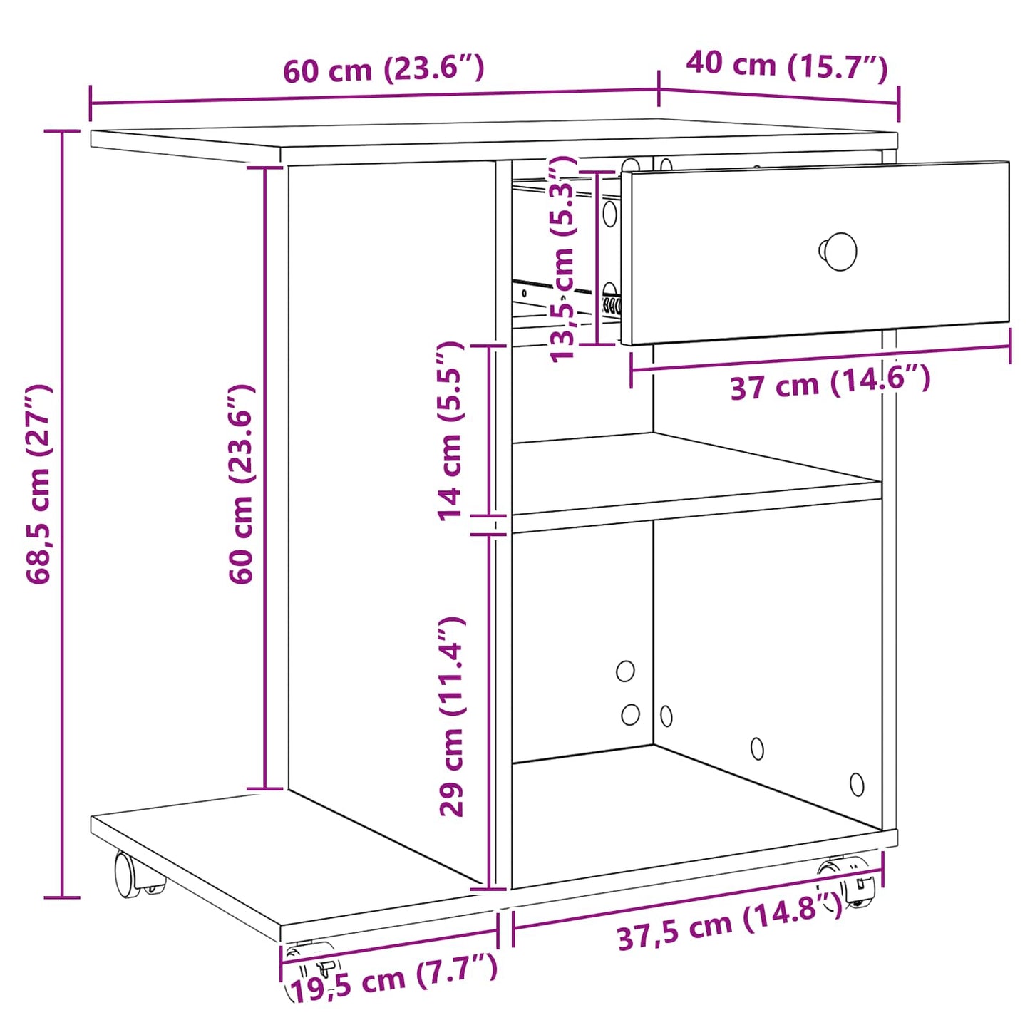 Printerstand Artisan eg 60 x 40 x 68.5 cm Konstrueret træ