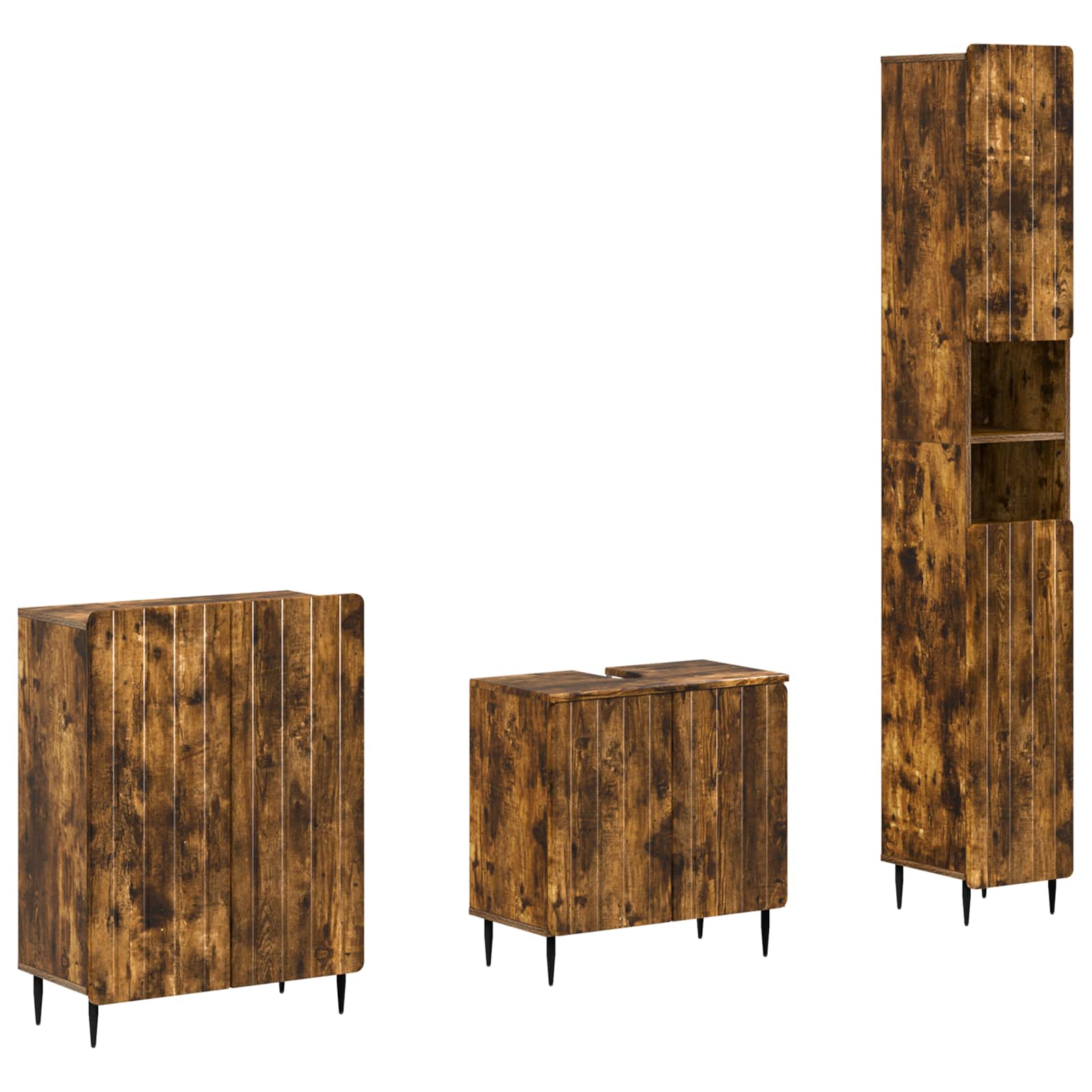 3-delt badeværelsesskabssæt ZWOLLE i røget eg af konstrueret træ