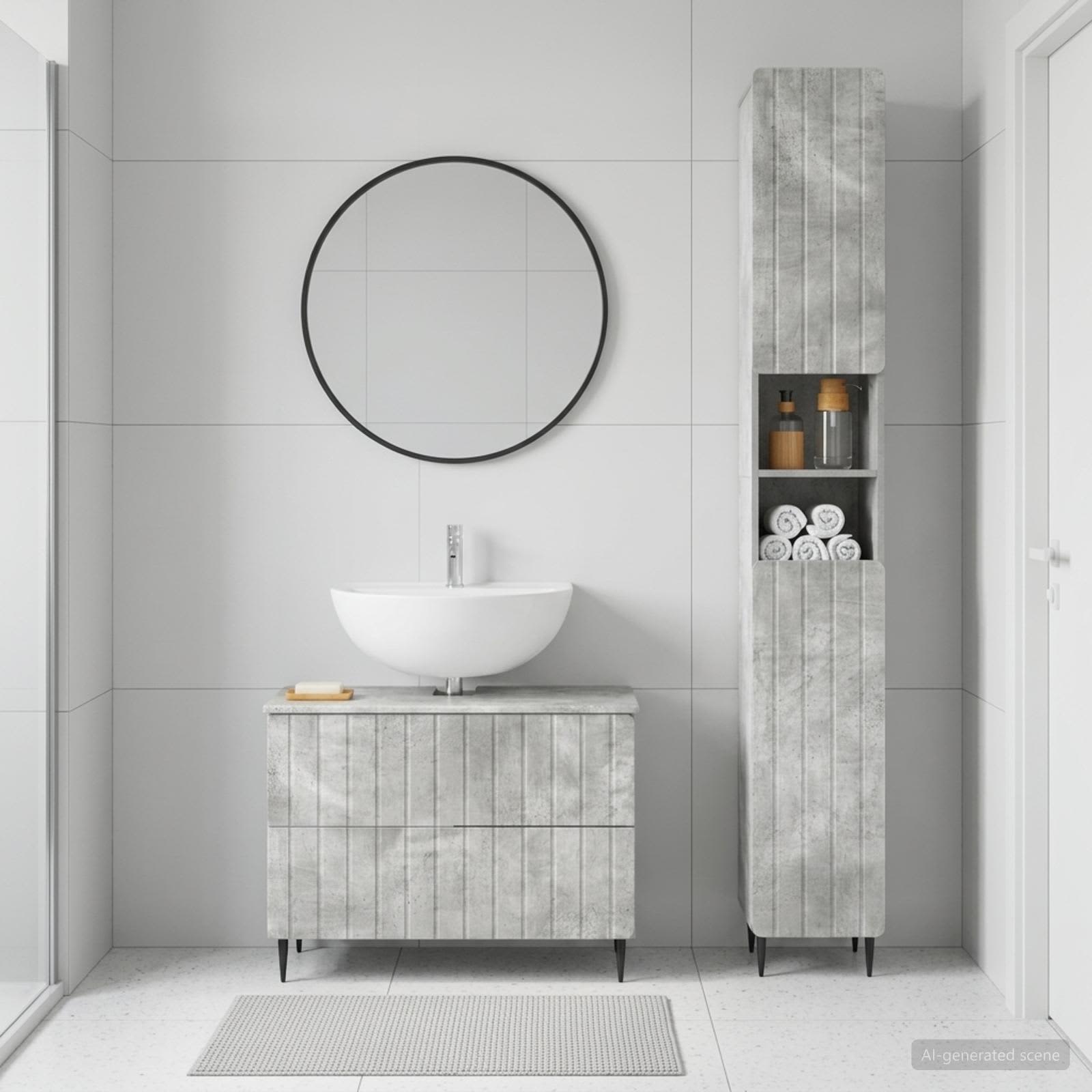 2-delt badeværelsesskabssæt ZWOLLE i betongrå konstrueret træ