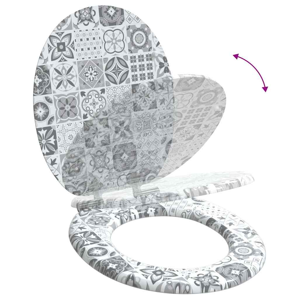Blødt lukket toiletbræt Blå og Hvid Porcelæn 44 x 38 cm